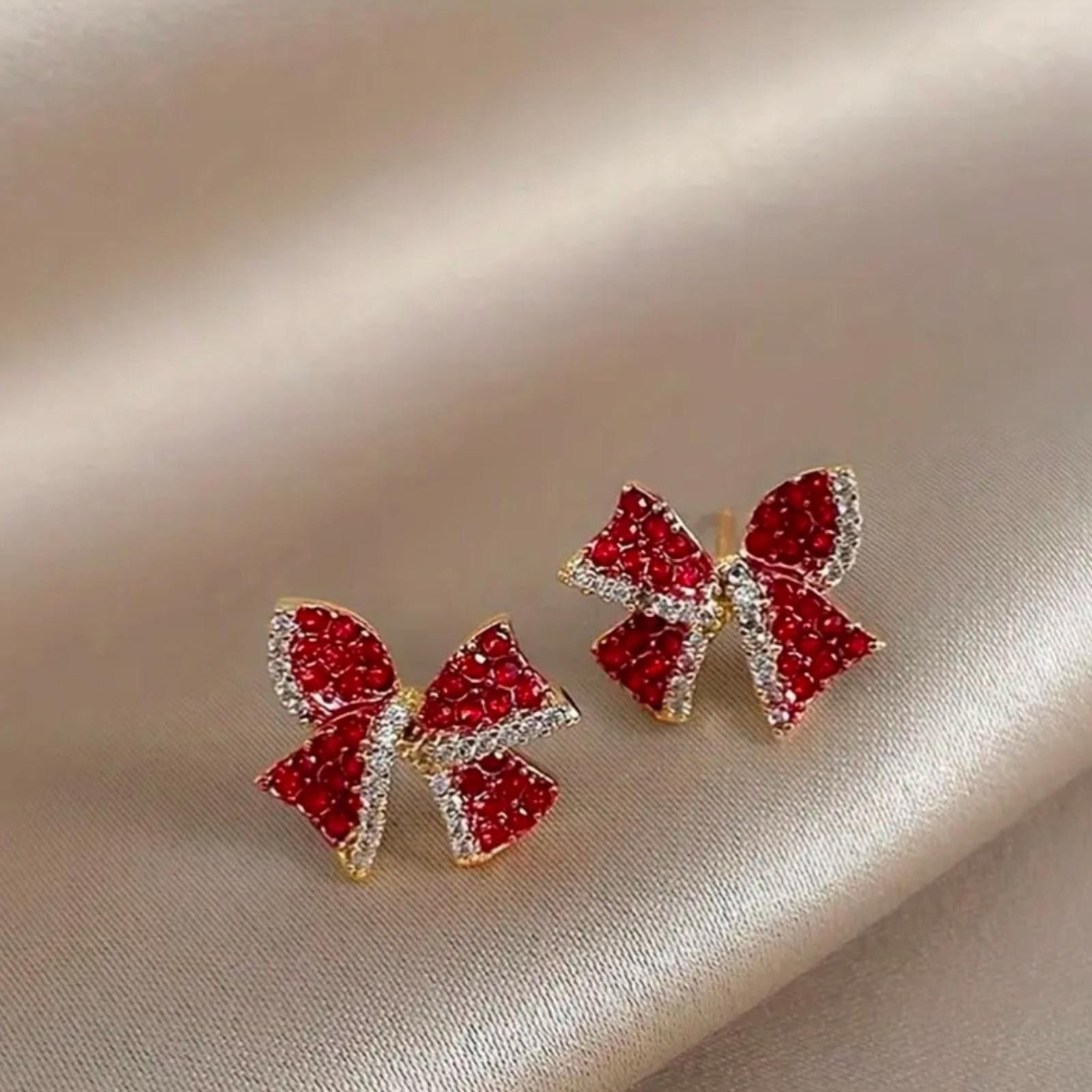 Designer Round Cut Simulated Red Garnet Stud Earrings In 14K Size ONE SIZE - 3 Thumbnail