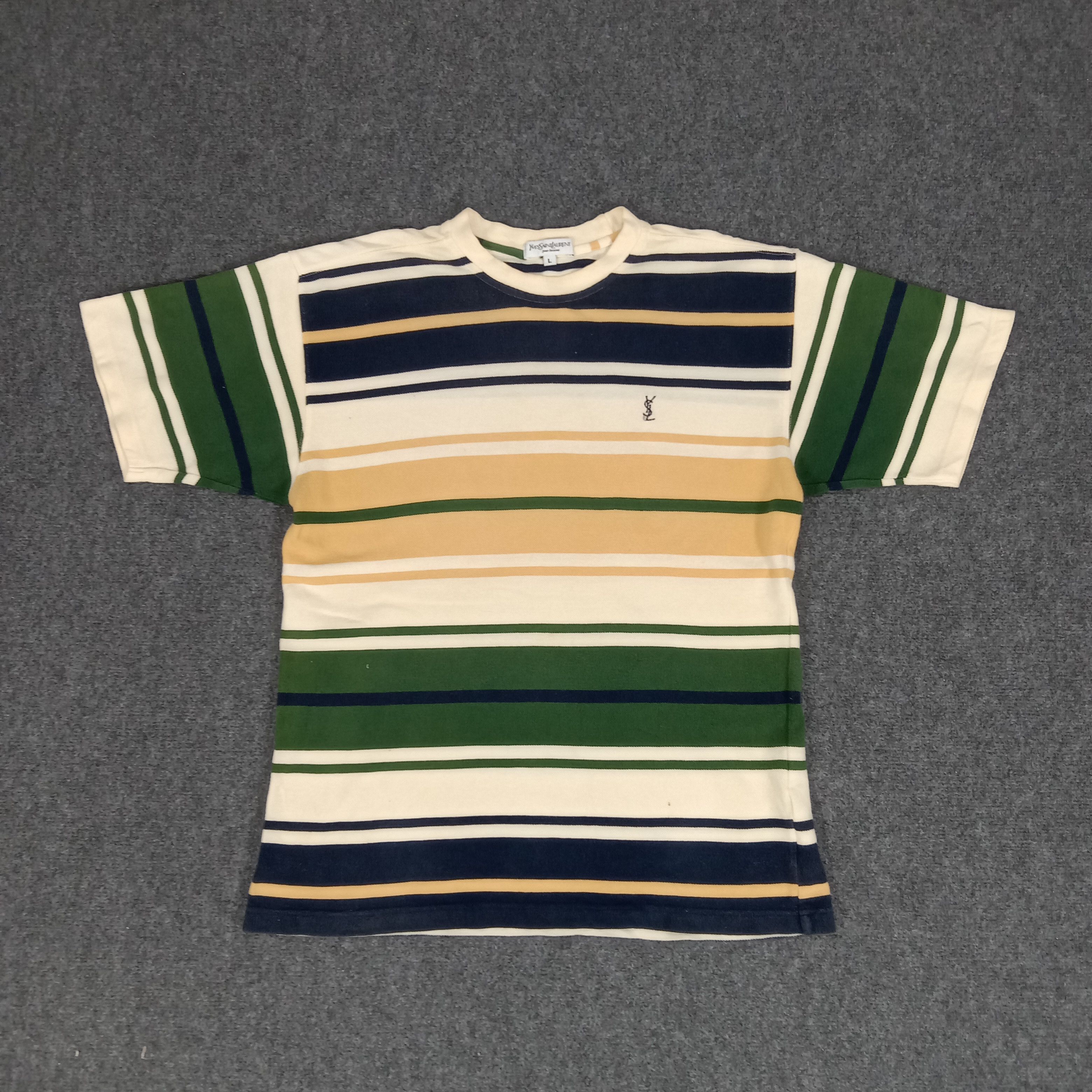 Vintage × Yves Saint Laurent Yves Saint Laurent Small Logo Stripes Tshirt Size US L / EU 52-54 / 3 - 1 Thumbnail