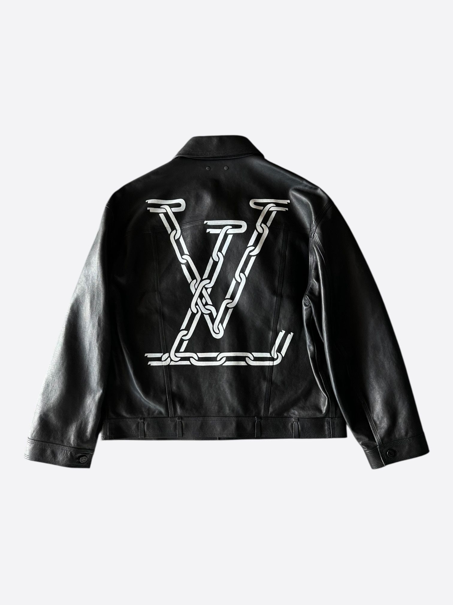 Louis Vuitton Louis Vuitton Black & White Chain Leather Trucker Jacket Size US XXL / EU 58 / 5 - 2 Thumbnail