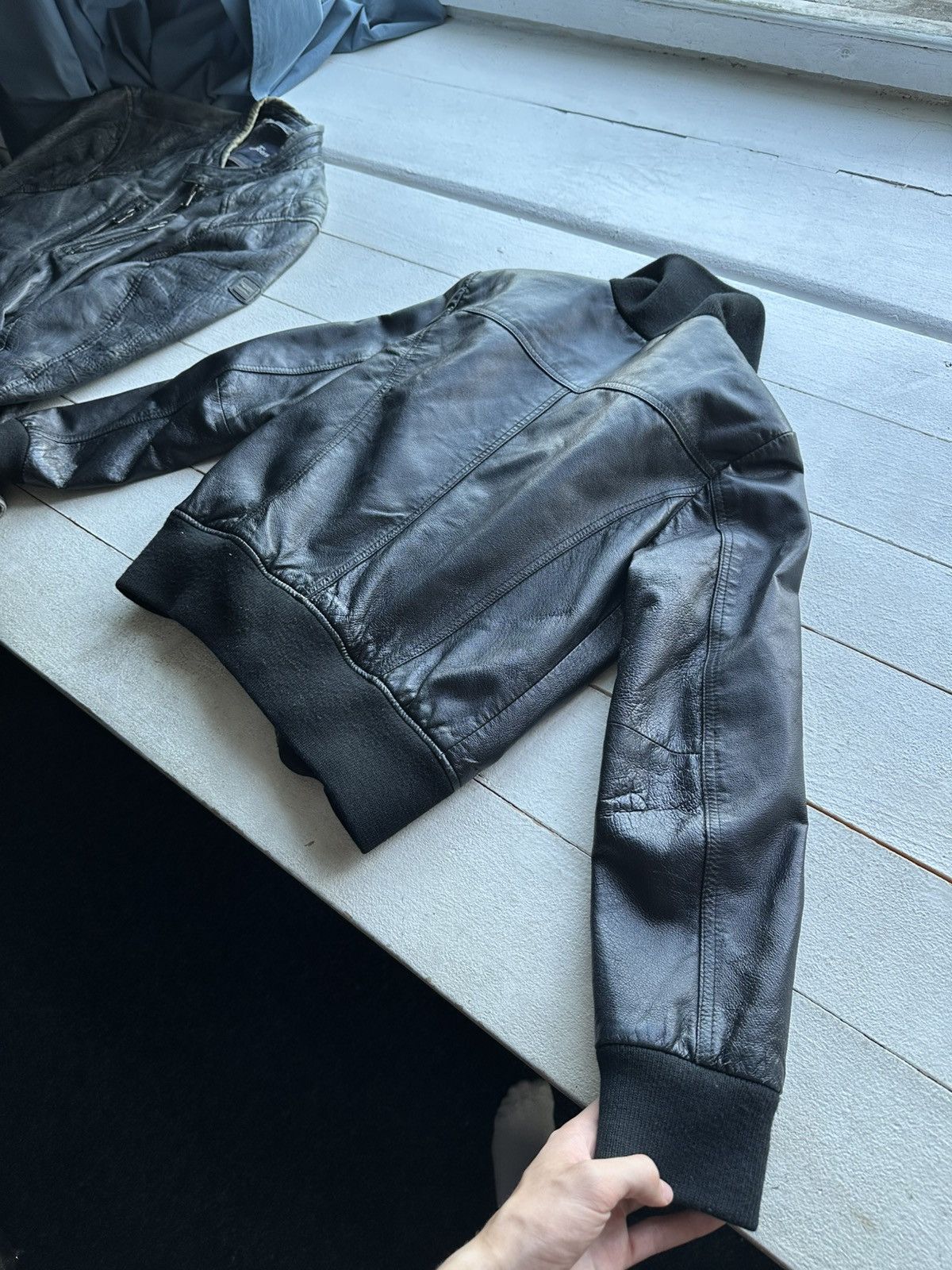 Other 🚨Y2K RICK OWENS TYPE DIRTY SLIM FIT ZIP LEATHER JACKET Size L / US 10 / IT 46 - 9 Thumbnail
