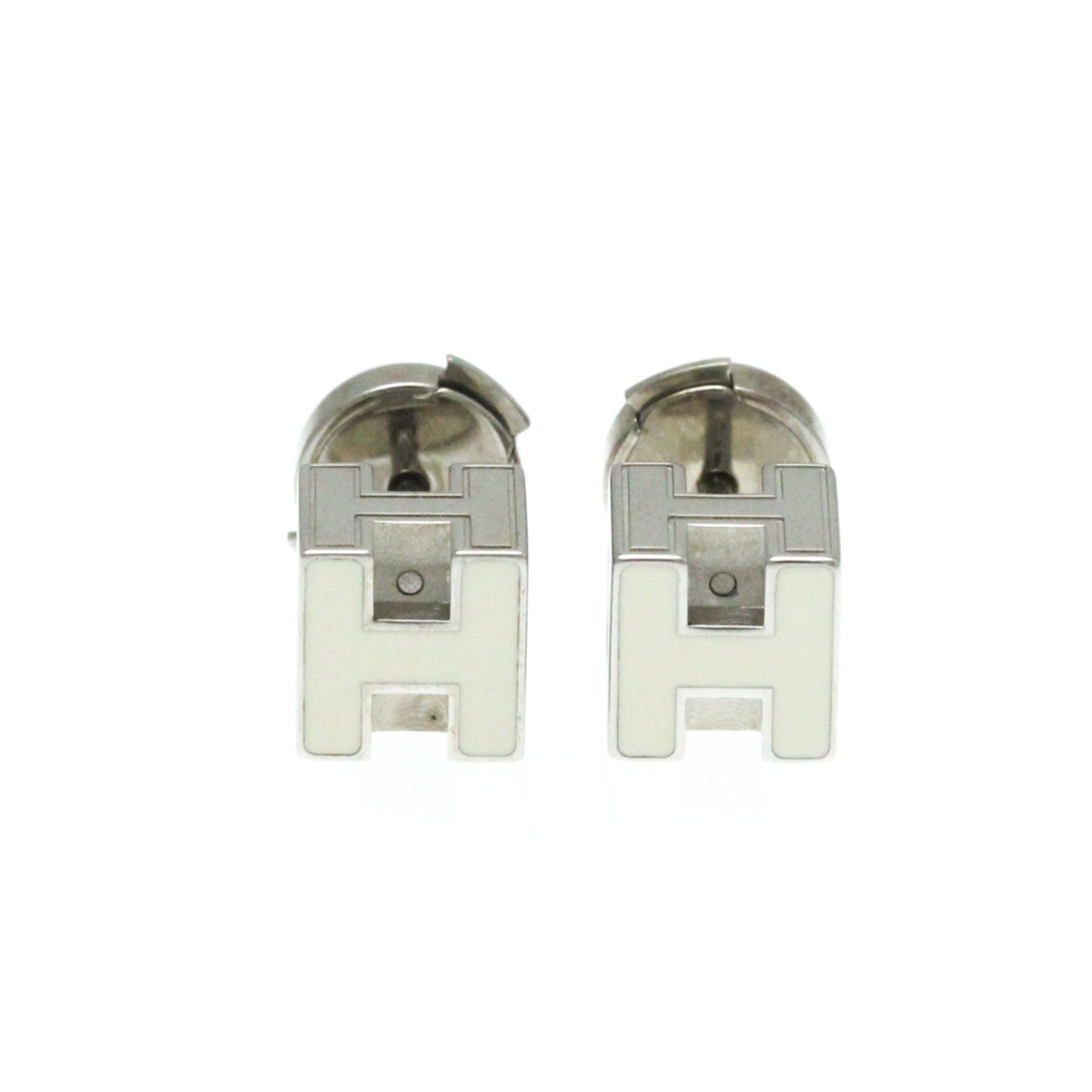 image of Hermes Cage D'h No Stone Metal Stud Earrings Silver, Women's