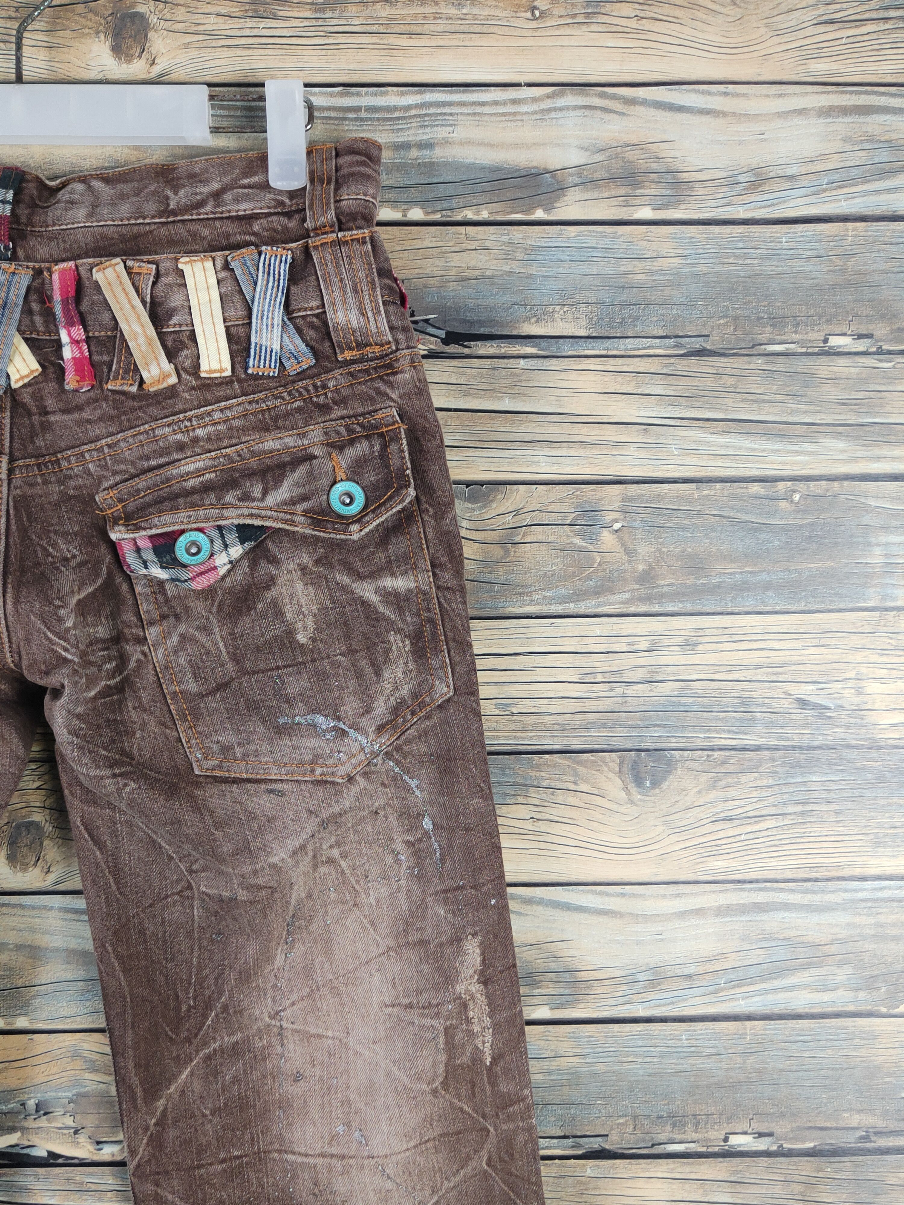 Japanese Brand DL Antlui Double waist punk Brown Ripped Jeans #763 Size US 30 / EU 46 - 10 Thumbnail