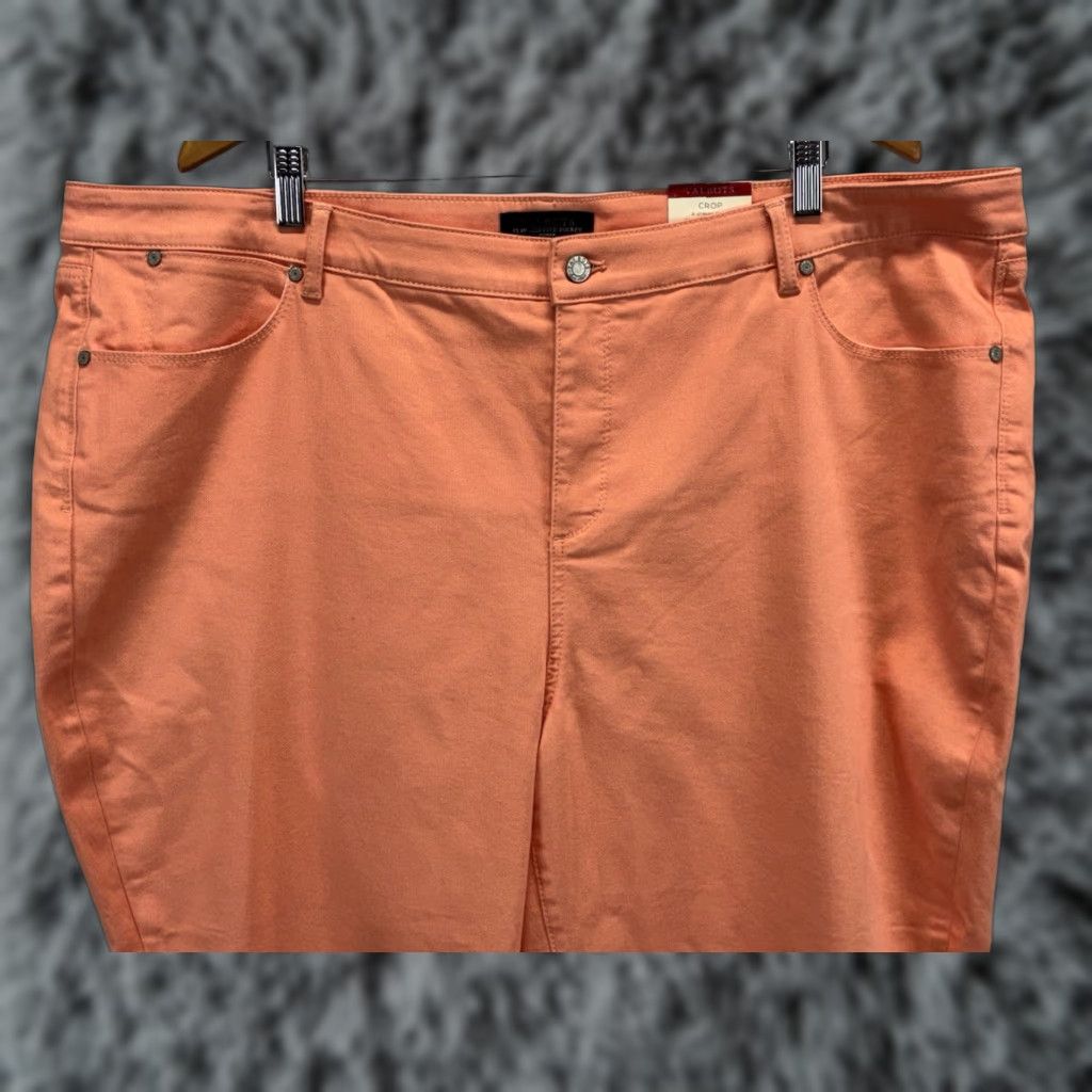 Talbots Talbots Pants Women’s 24W Plus Peach Denim Cropped Five Pocket Solid Cotton Blend Denim Size 42" / US 20 - 1 Thumbnail