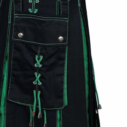 Other Fashion Utility Black Hybrid Kilt with Green Pleats Size US 40 / EU 56 - 5 Thumbnail