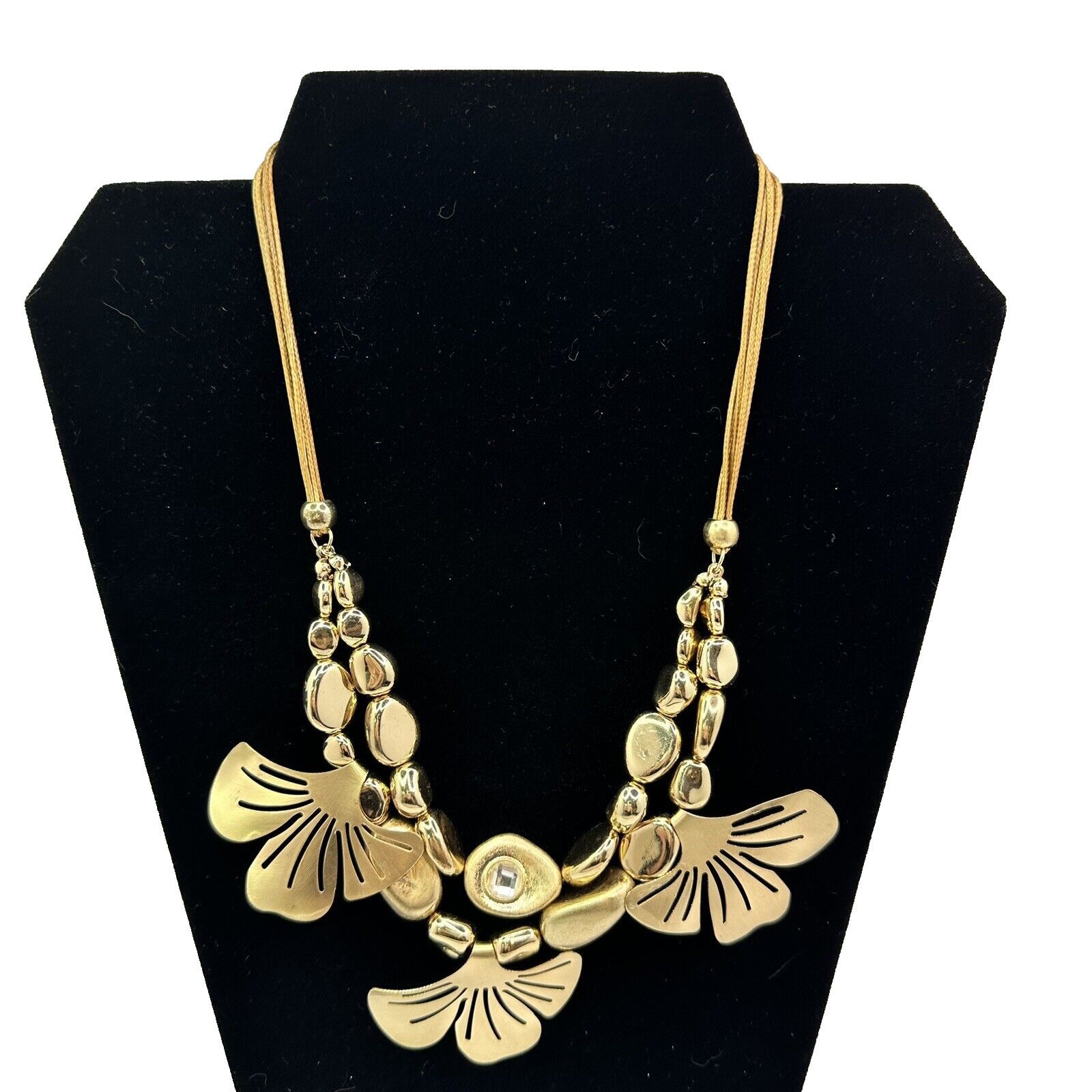 Other C 1946 Signed Gold Tone Gingko Leaves Necklace Leather Cord Size ONE SIZE - 3 Thumbnail