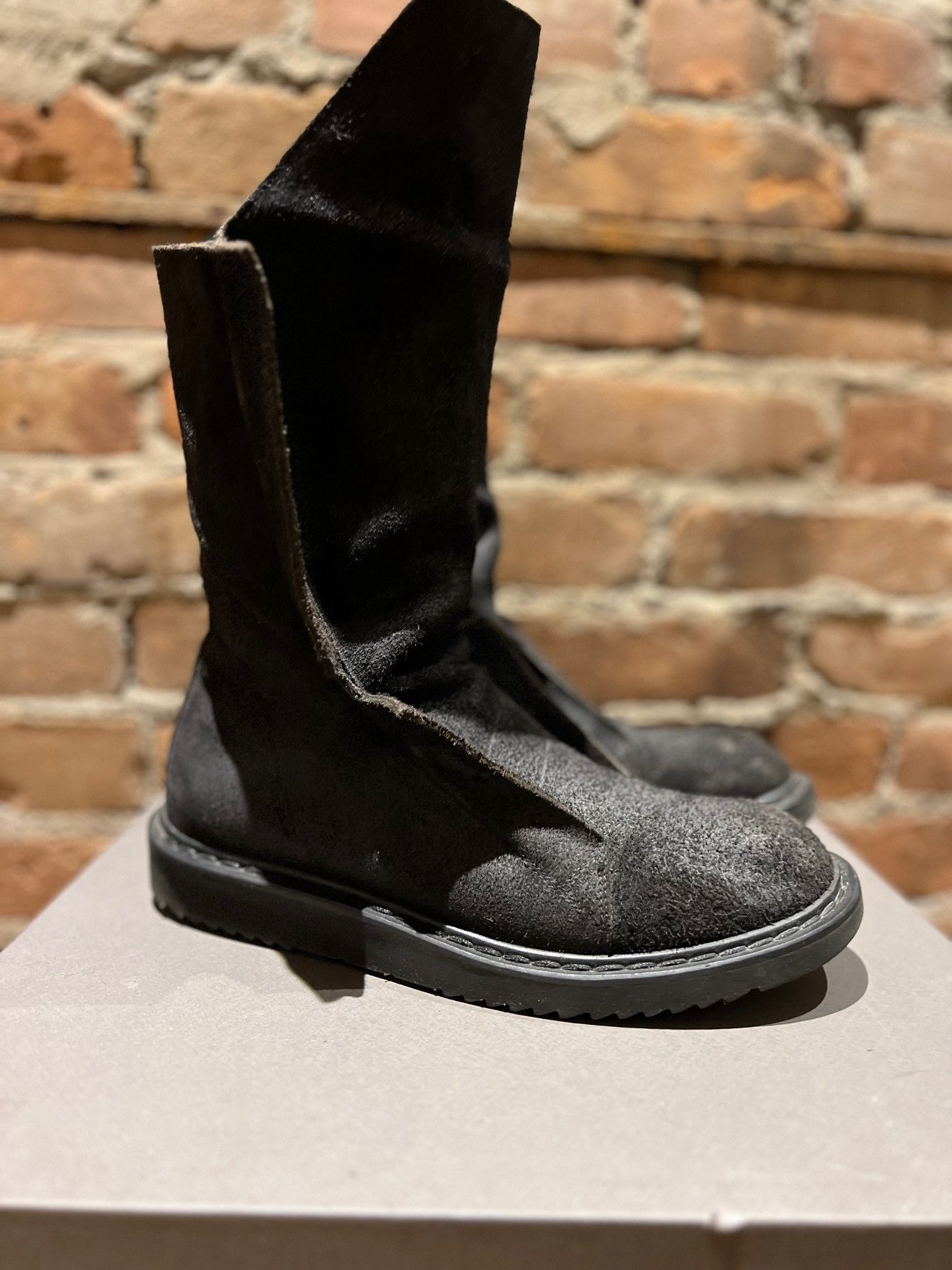 Rick Owens Rick Owens Split-Tongue Boots – Black Roughout Leather Size US 8 / EU 41 - 4 Thumbnail