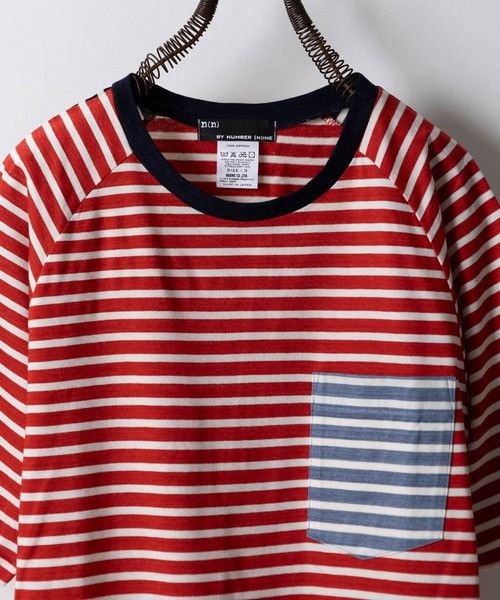 Number (N)ine number nine STRIPED COMBINATION PANEL T-SHIRT Size US S / EU 44-46 / 1 - 2 Thumbnail