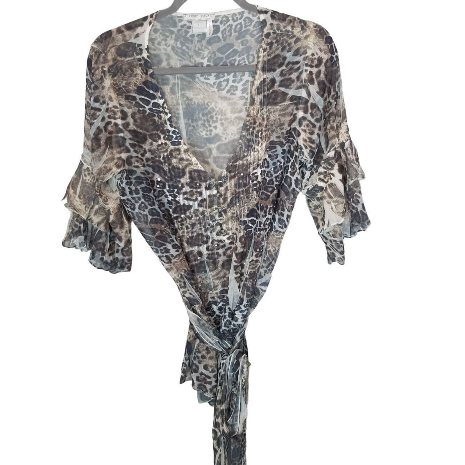Alberto Alberto Makali Animal Top Pintuck Rhinestone Mob Wife Sheer Size L / US 10 / IT 46 - 2 Thumbnail