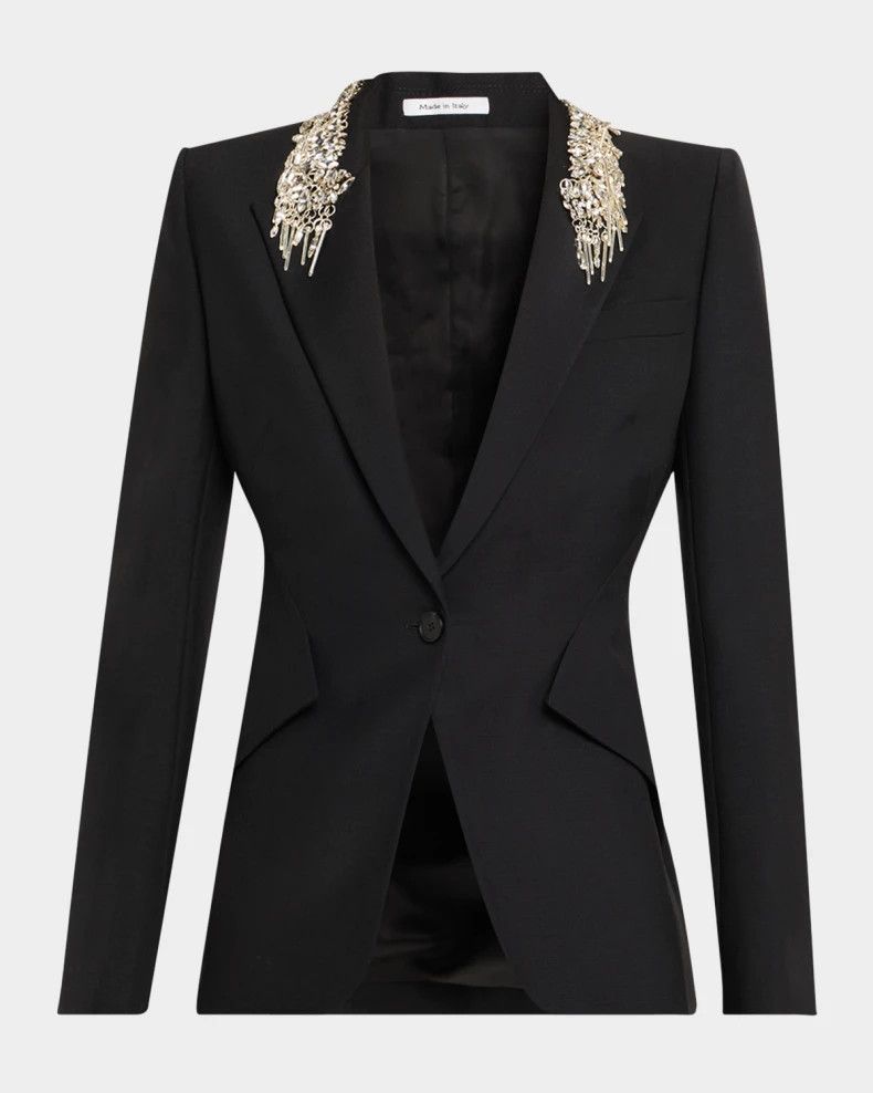 Alexander McQueen o1srvl11e0226 Embellished Lapel Single-Breasted Blazer Black Size M / US 6-8 / IT 42-44 - 1 Preview
