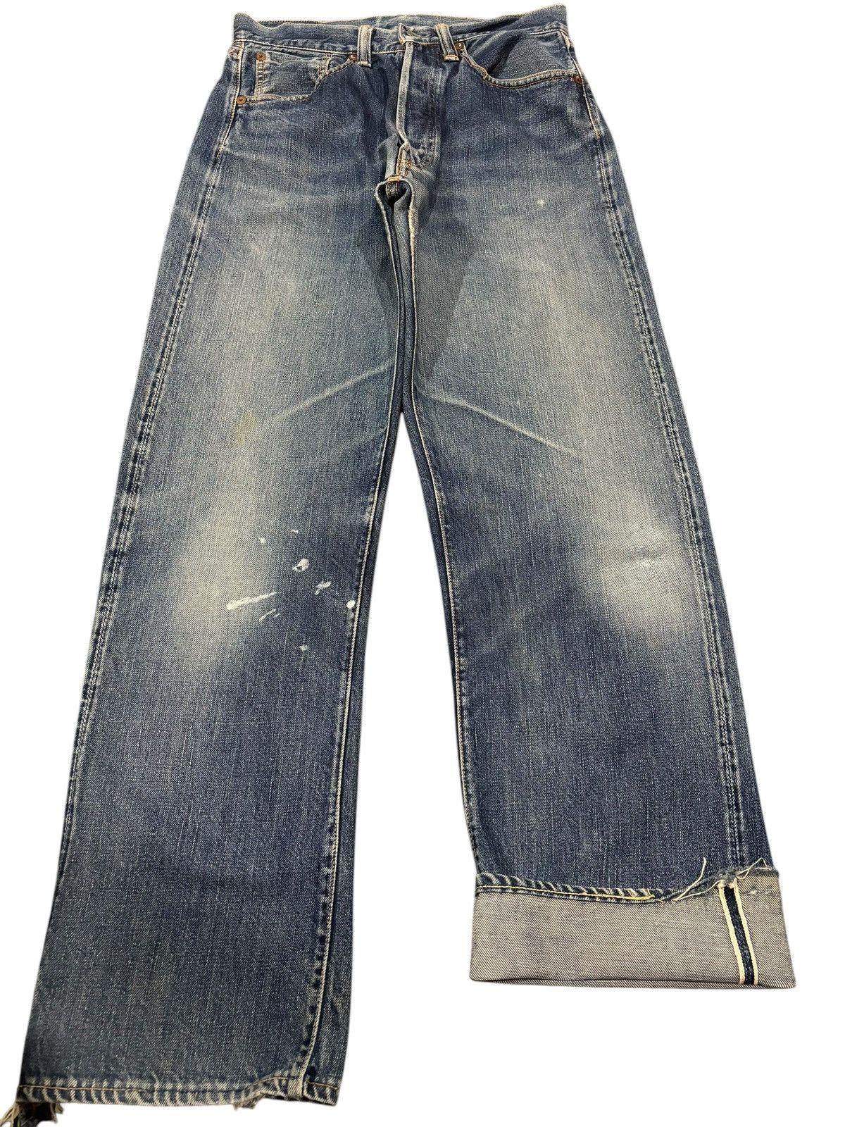 90s Vtg Ware House 1001xx Selvedge Faded Paint Splash Jeans