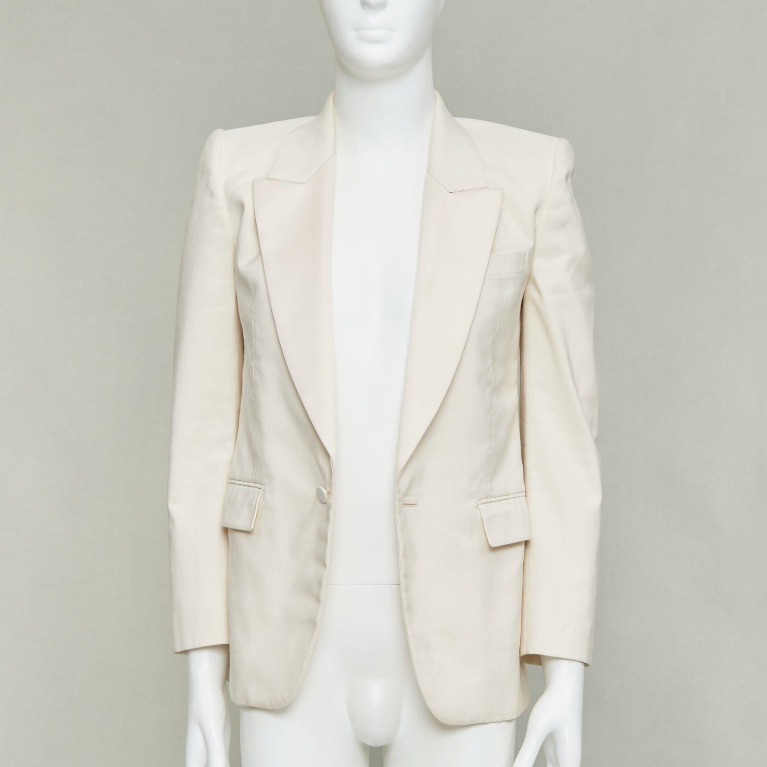 Saint Laurent Paris SAINT LAURENT 2023 cream multi silk blend satin lapel tuxedo blazer IT44 XS Size 44R - 1 Thumbnail