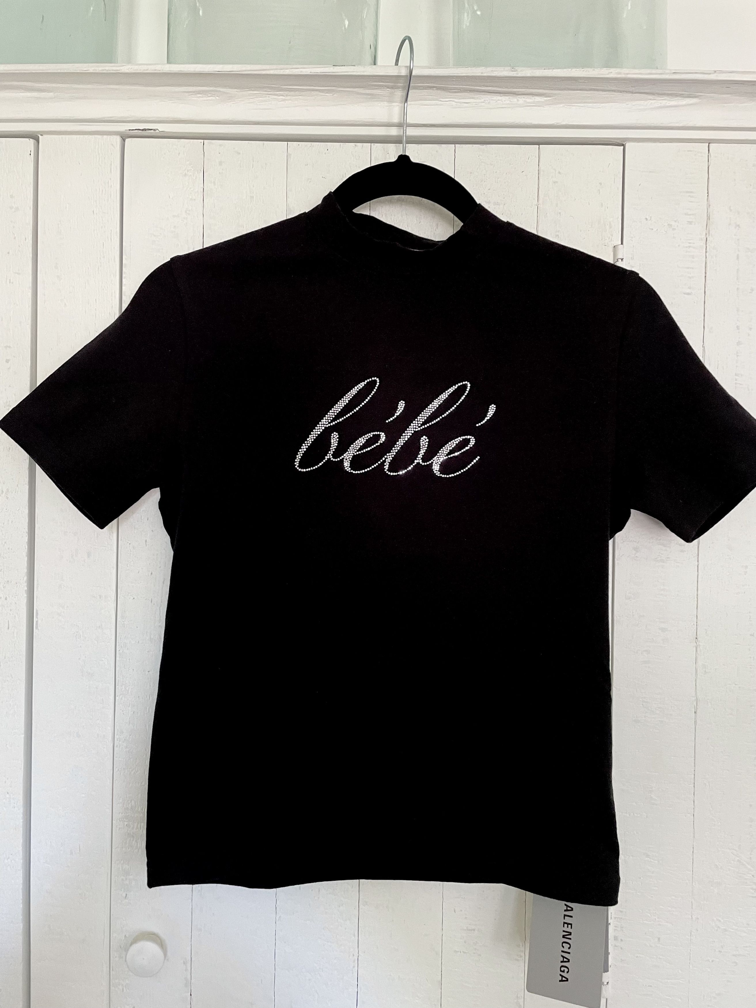 Balenciaga Bebe Rhinestone Logo Stretch Cotton Unisex Small Fit T-Shirt Size US L / EU 52-54 / 3 - 7 Thumbnail