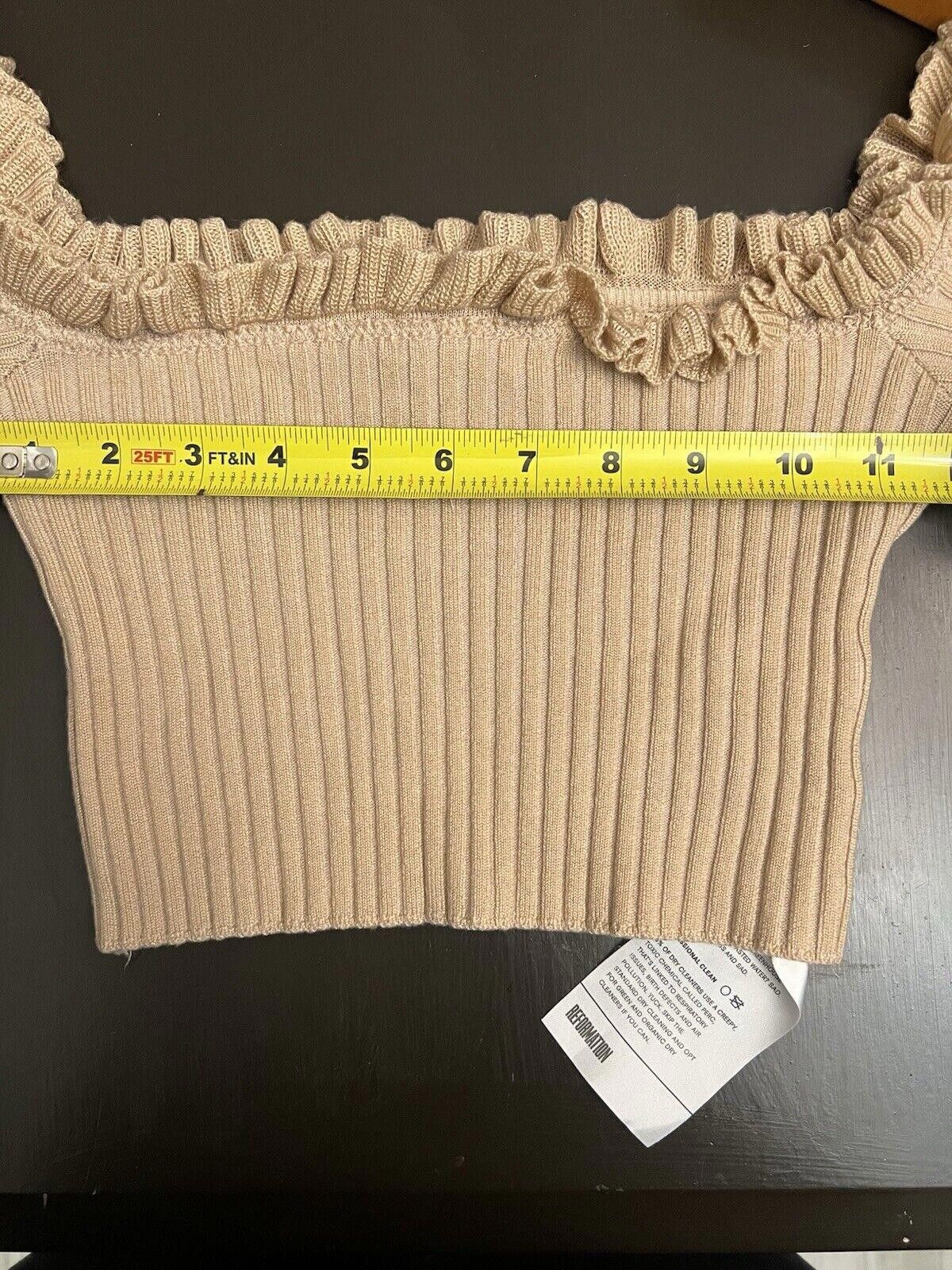 Designer Reformation Women's Beige Ribbed Knit Long Sleeve Crop Top Size S / US 4 / IT 40 - 4 Thumbnail