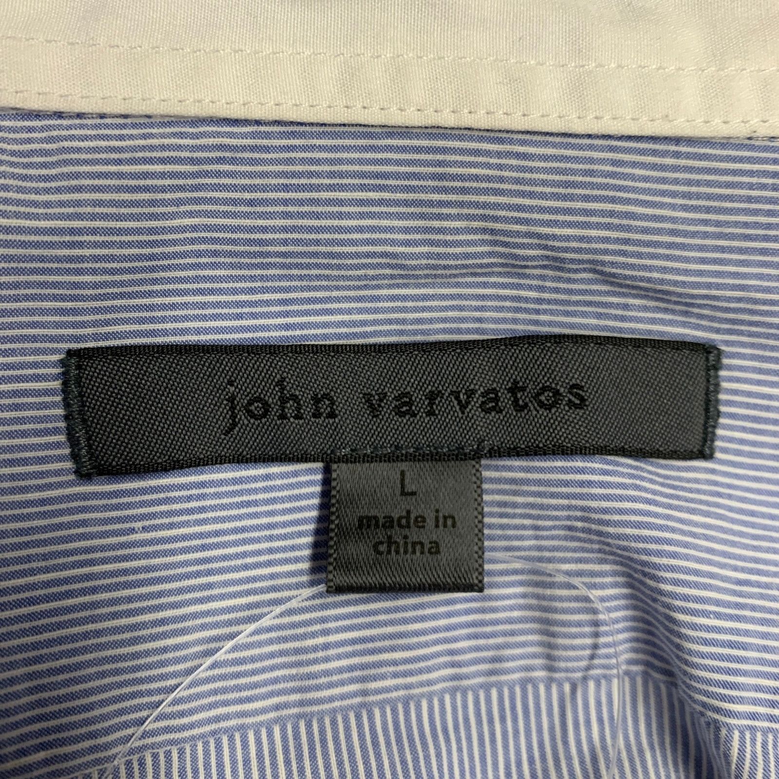 John Varvatos Light Blue White Stripe Cotton Linen Long Sleeve Shirt Size US L / EU 52-54 / 3 - 4 Thumbnail