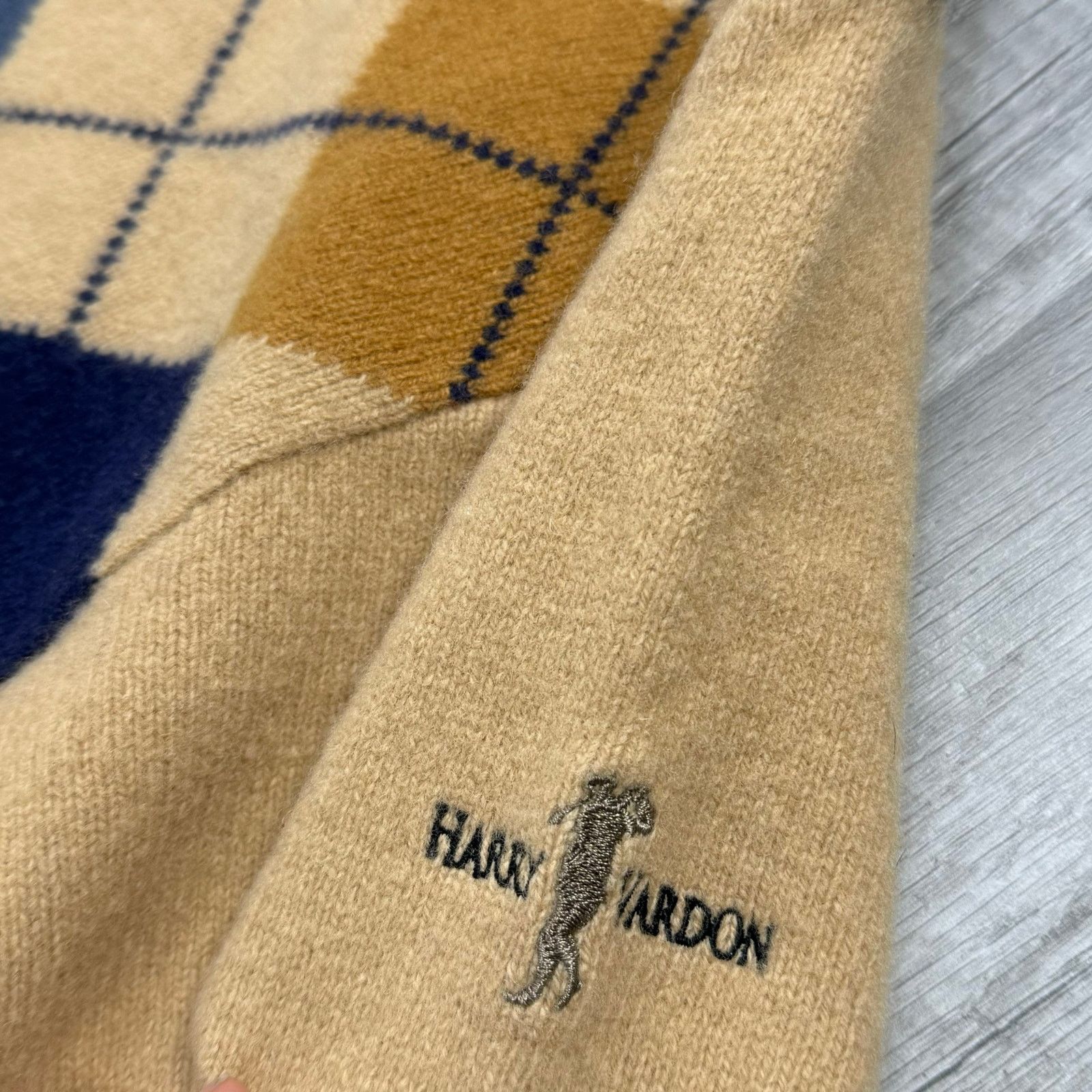 Vintage Harry Vardon 100% Wool Argyle Tan Blue Sweater Crewneck Golf Size US L / EU 52-54 / 3 - 5 Thumbnail