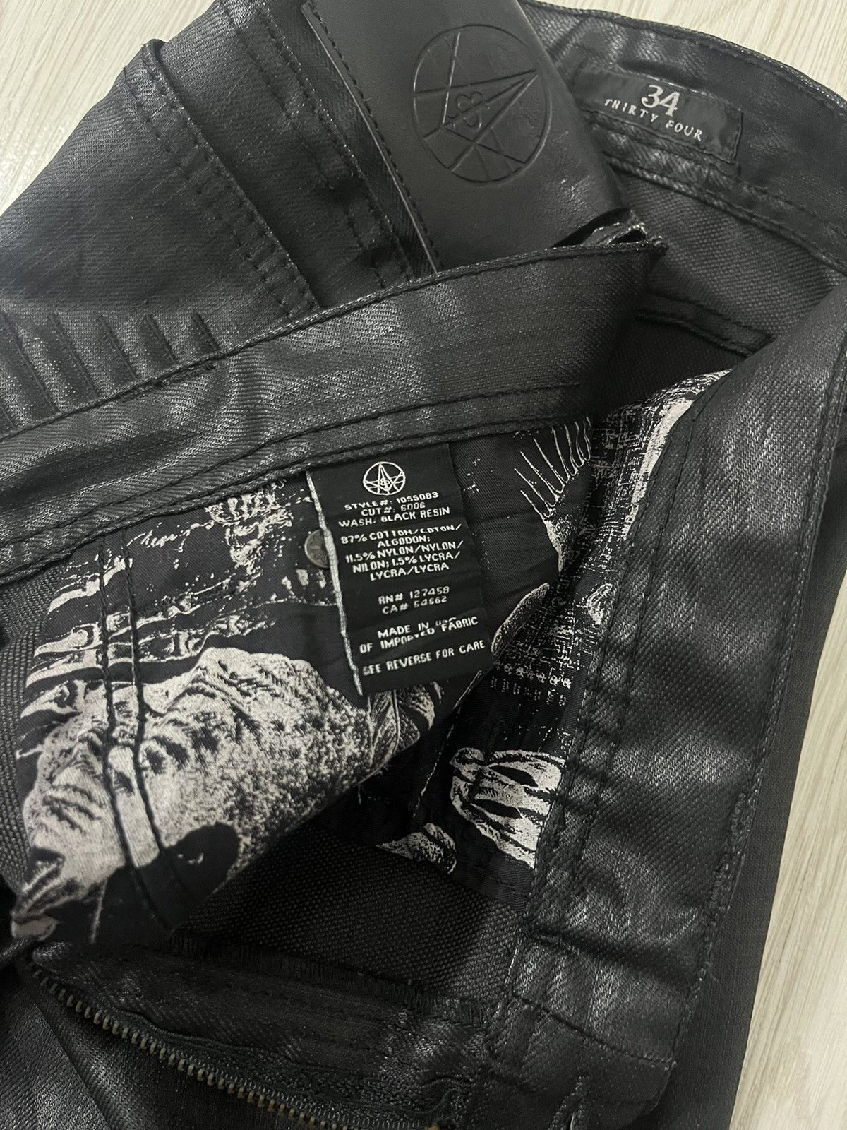Affliction Need Gone💥Y2K Affliction Super Black Coated Jeans Size US 34 / EU 50 - 9 Thumbnail