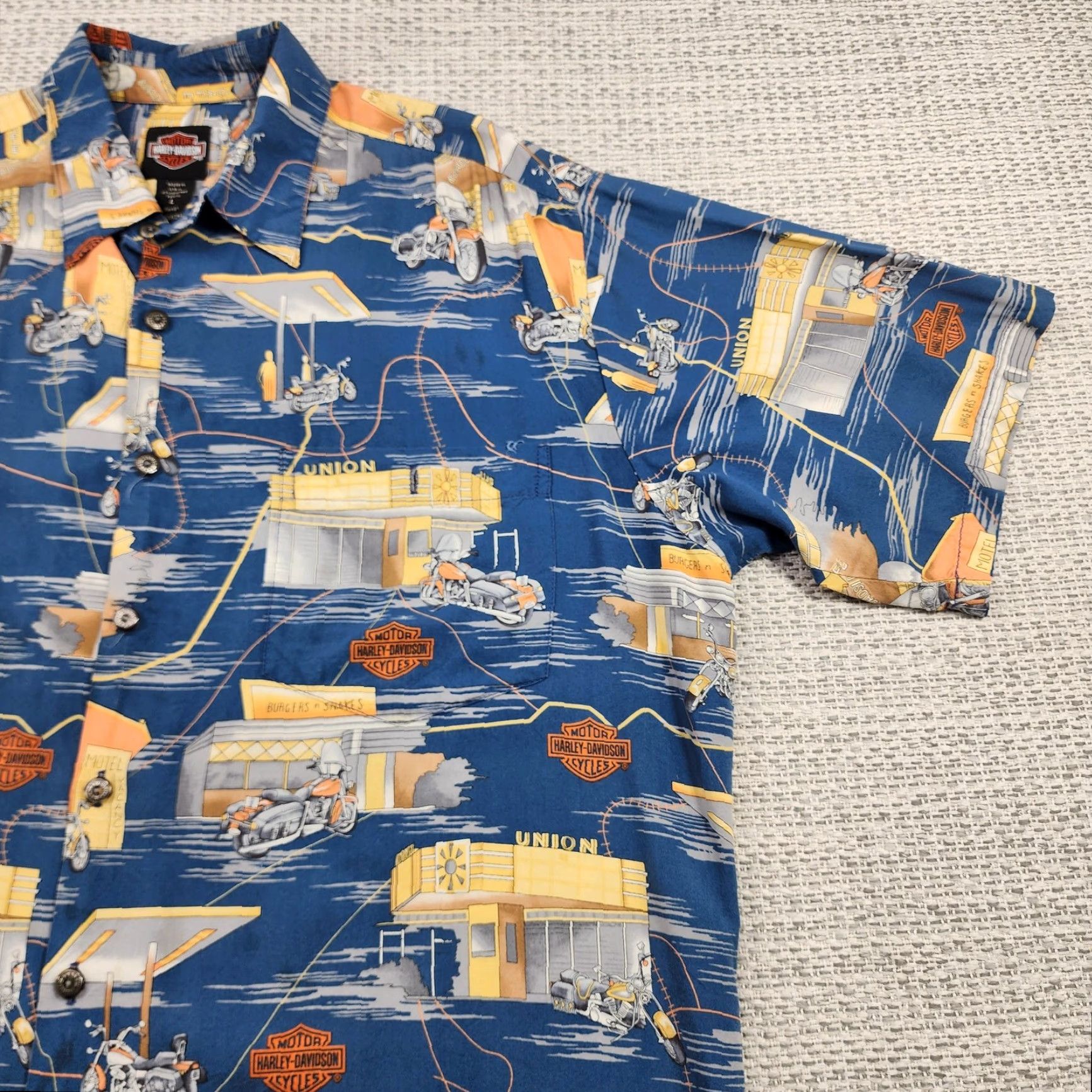 Harley Davidson VINTAGE Harley-Davidson Shirt Mens Large Blue Hawaiian Aloha Tori Richard 90s Size US L / EU 52-54 / 3 - 2 Thumbnail
