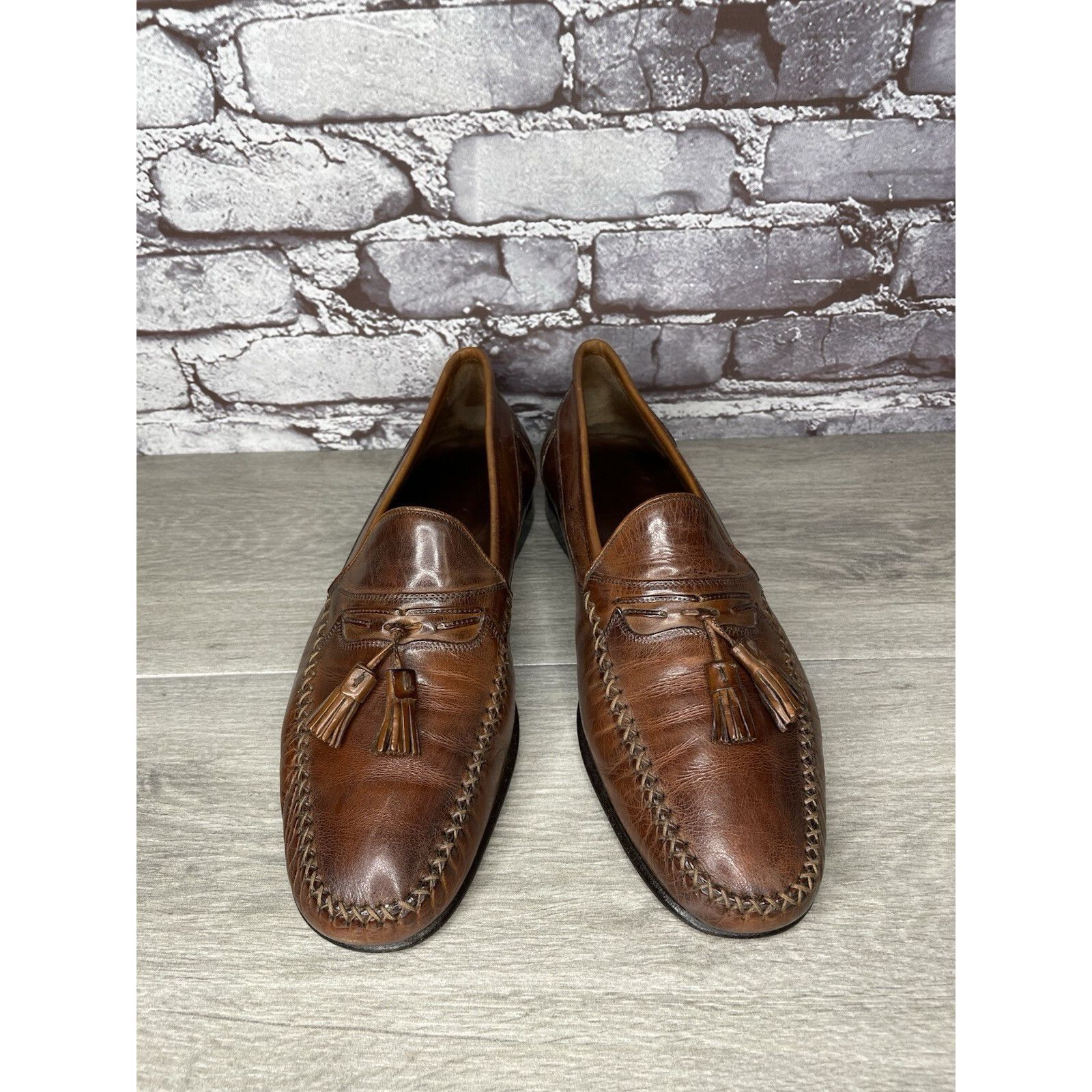 Johnston & Murphy Johnston & Murphy Brown Leather Handsewn Moc Tassel Loafers Size US 11 / EU 44 - 8 Thumbnail