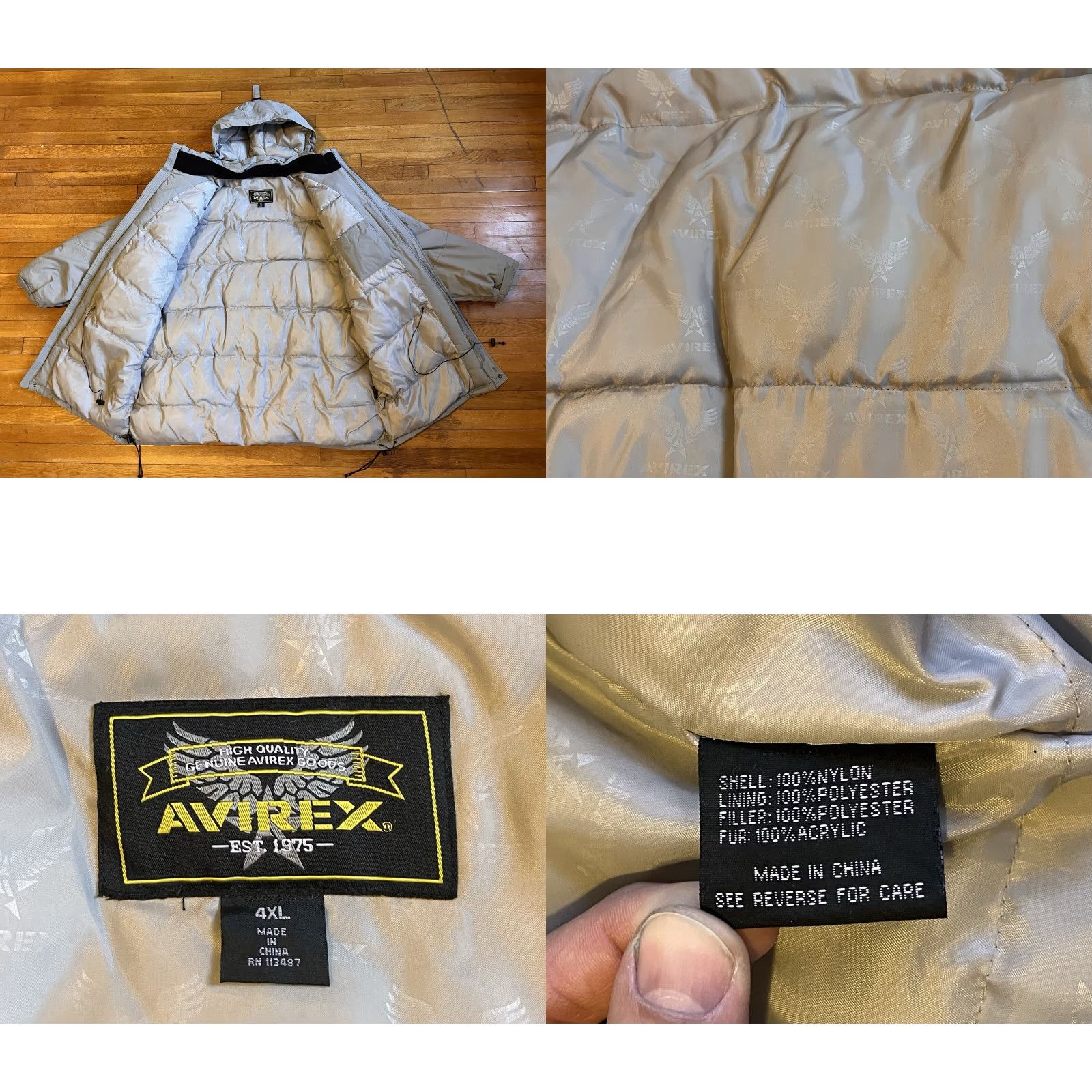 Avirex VINTAGE Avirex Hooded Puffer Jacket Men’s 4XL Grey Y2K Jacket Size US XXL / EU 58 / 5 - 8 Thumbnail