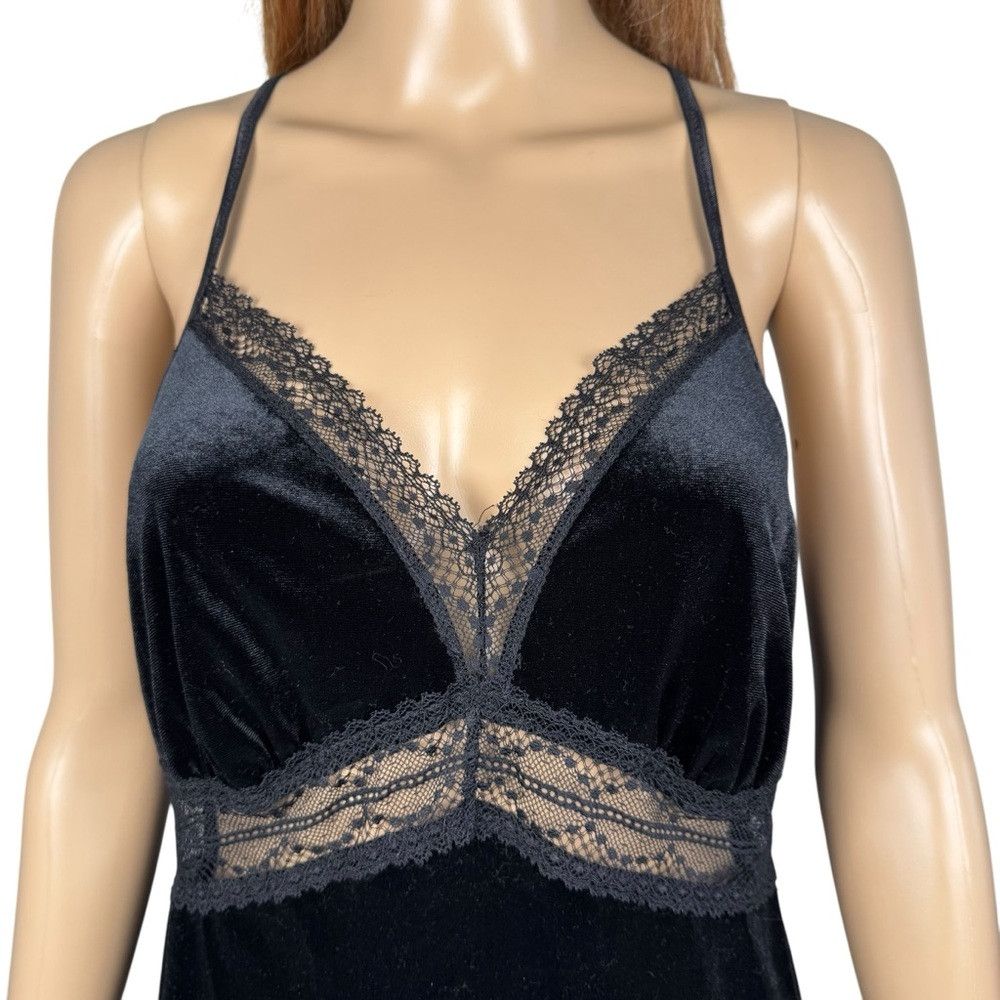 Other Linea Donatella Black Velvet Lace Bow Back Mini Slip Chemis Size L / US 10 / IT 46 - 2 Thumbnail