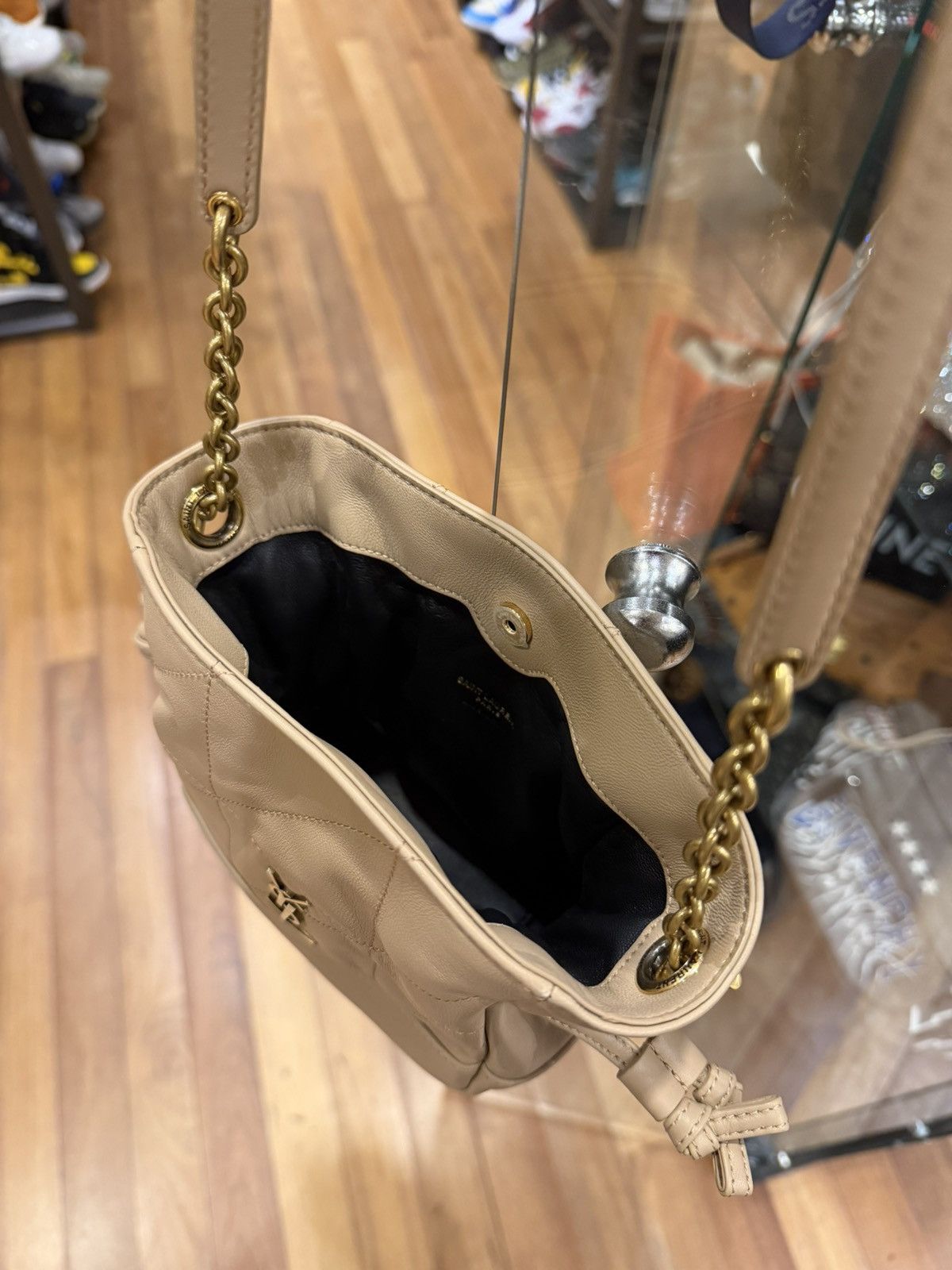 Saint Laurent Paris YSL Mini Jamie Shopping Bag in Lambskin Beige Size ONE SIZE - 5 Thumbnail