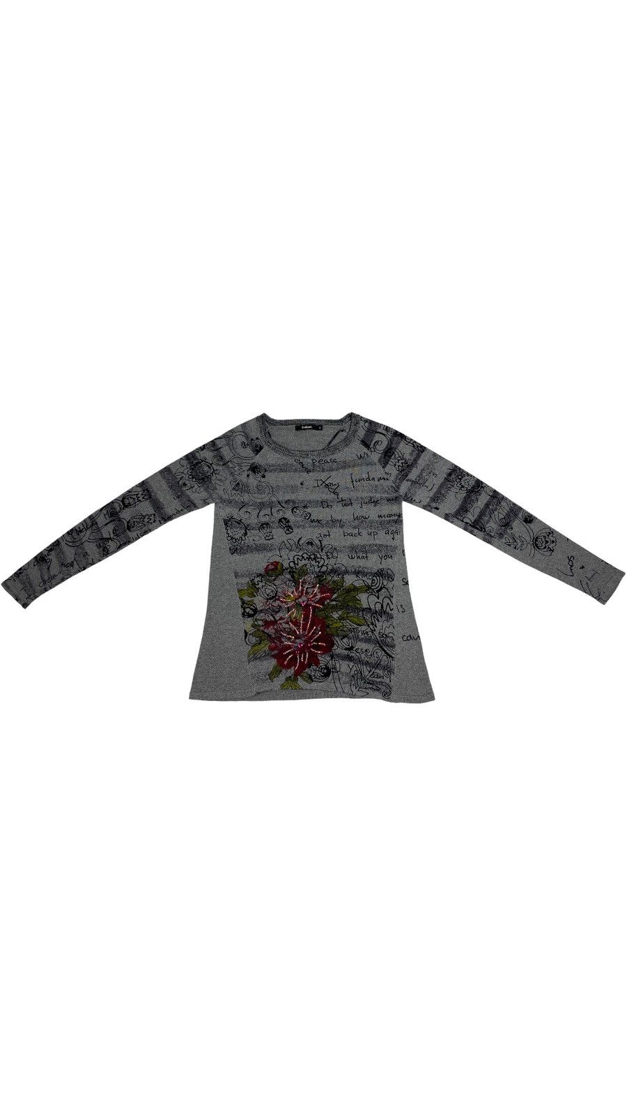 Desigual 🔥LASTDROP🔥 Y2K Style Striped Notebook Flowers Sweater Size M / US 6-8 / IT 42-44 - 2 Thumbnail