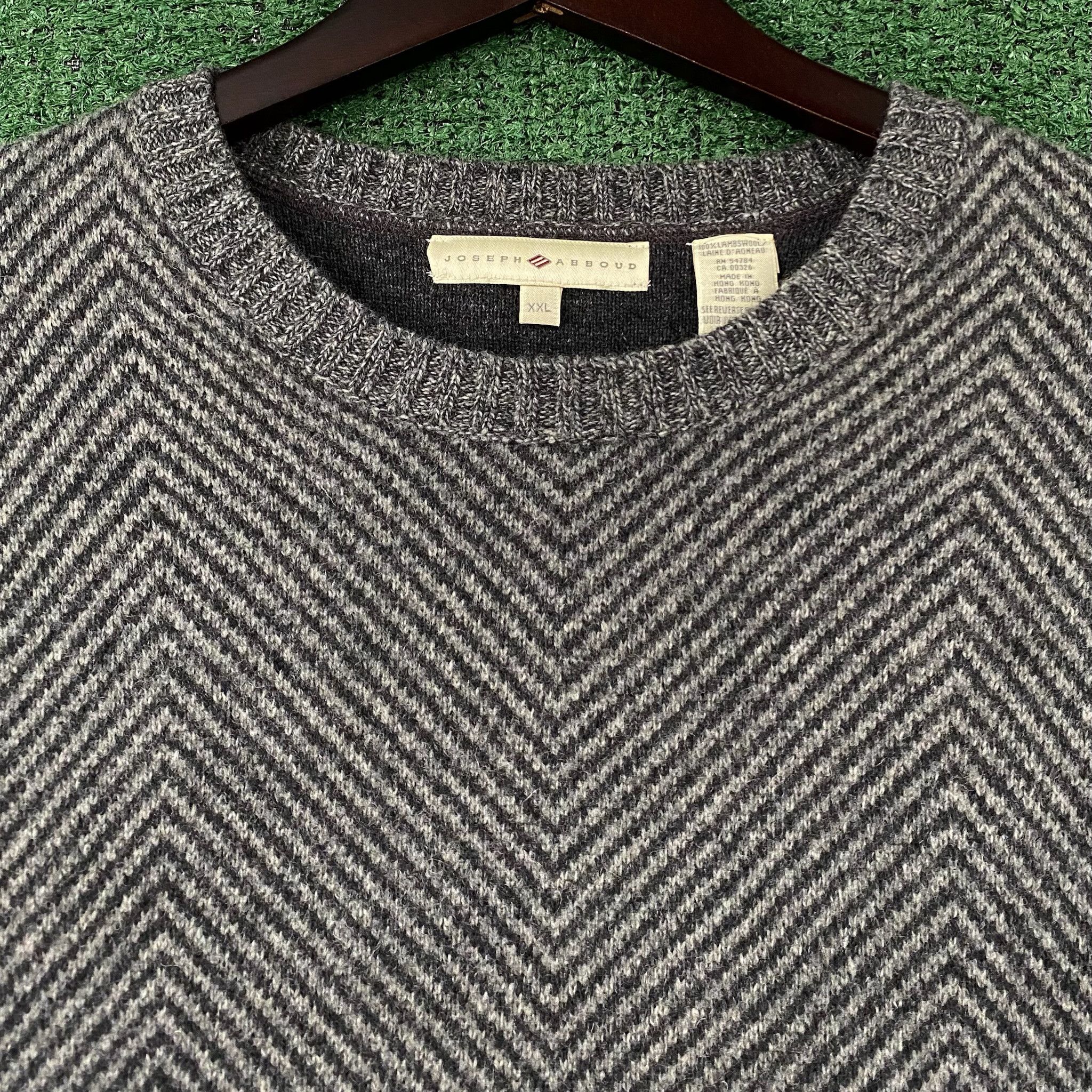 Joseph Abboud 90’s Wool Grey Patterned Sweater W/ Elbow Patches 2XL Size US XXL / EU 58 / 5 - 2 Thumbnail
