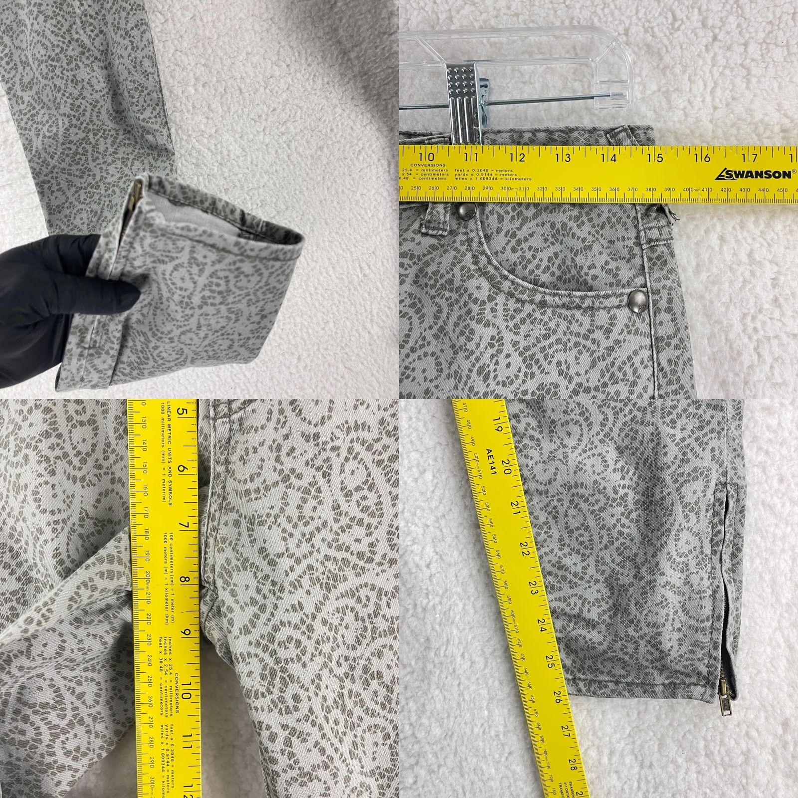 Free People Free People Jeans Skinny Gray Denim Lace Print Ankle-Zip 26 Womens Regular Rise 26 Inseam 5-Pocket Bohemian Festival Size 26" / US 2 / IT 38 - 8 Thumbnail