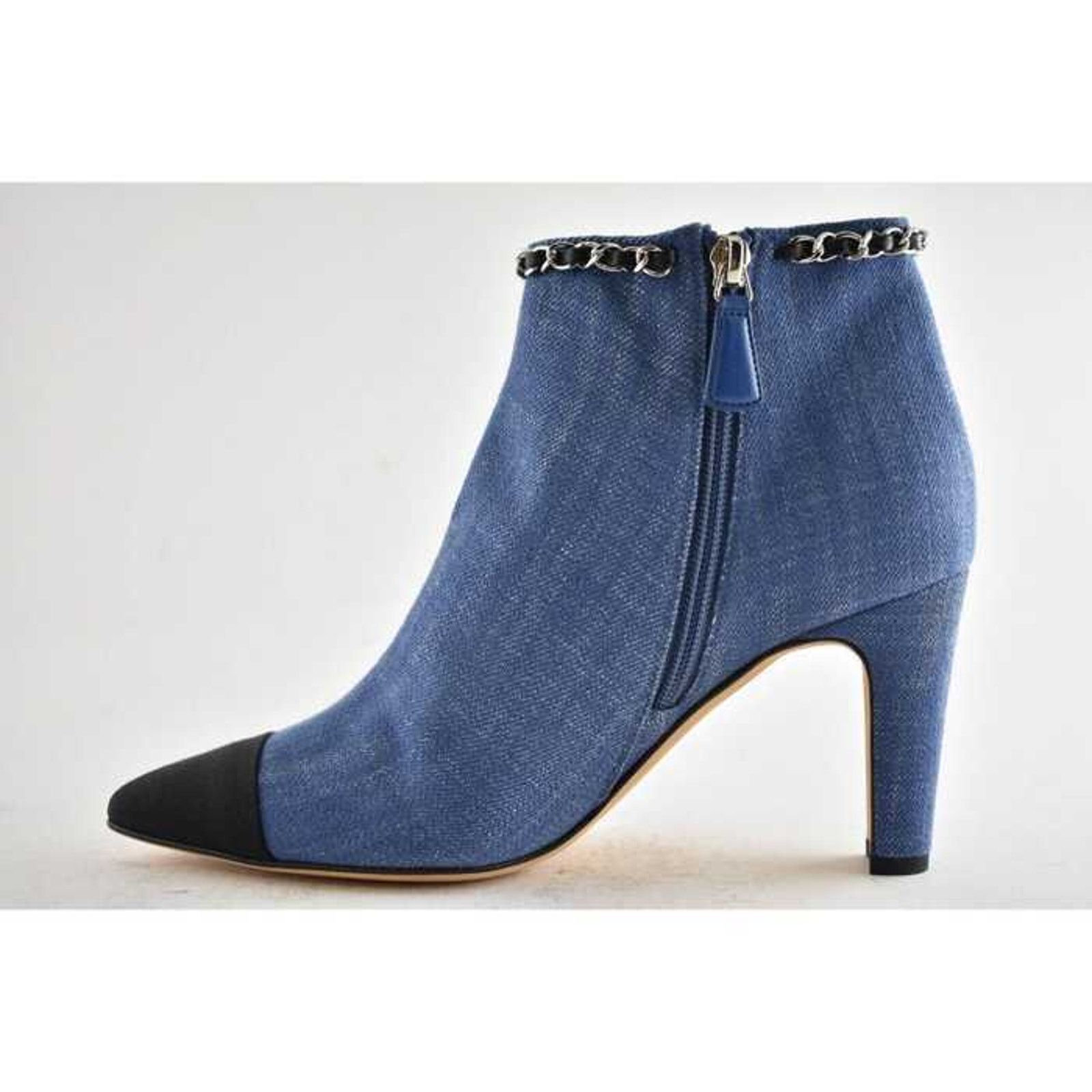 Chanel Chanel 20C Blue Denim Fabric Black Chain CC Logo Short Size US 8.5 / IT 38.5 - 8 Thumbnail