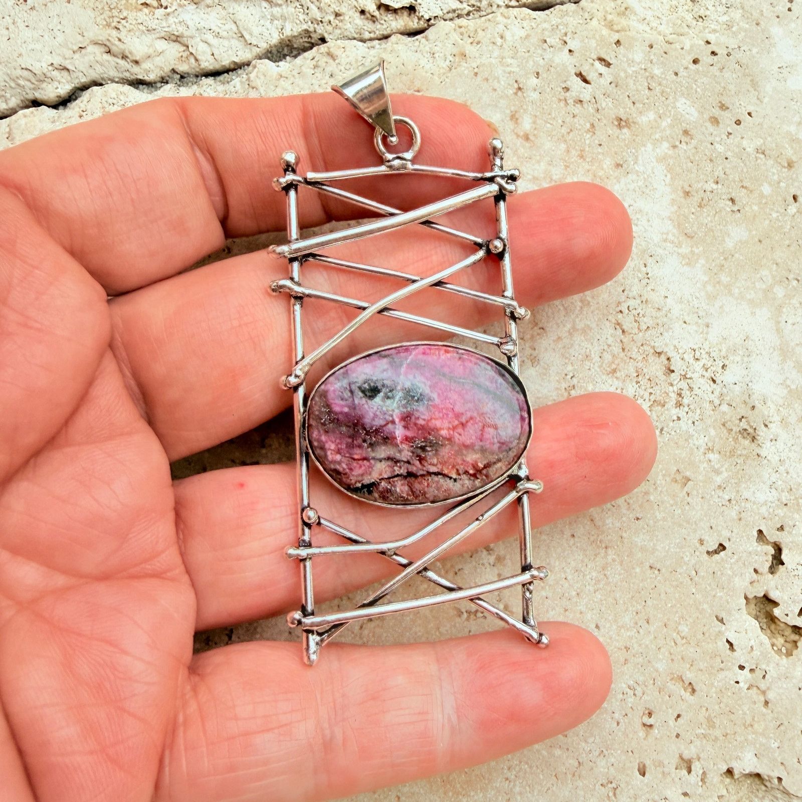 The Unbranded Brand Cobalt Calcite Abstract Pendant 925 Silver Overlay Size ONE SIZE - 2 Thumbnail