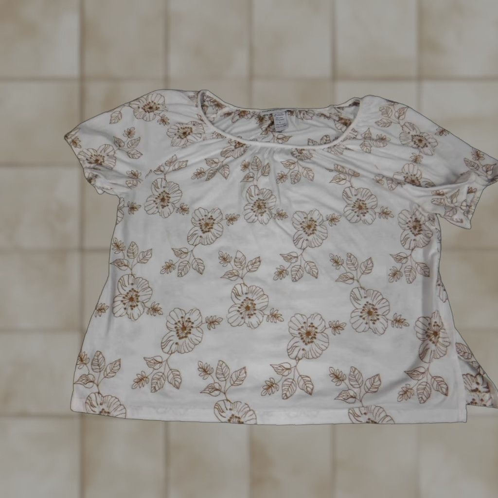 Vintage Cathy Daniels Womens Blouse L White Floral Pullover Short Sleeve Collared Button Breathable Stretch Classic Casual Regular Size L / US 10 / IT 46 - 1 Thumbnail