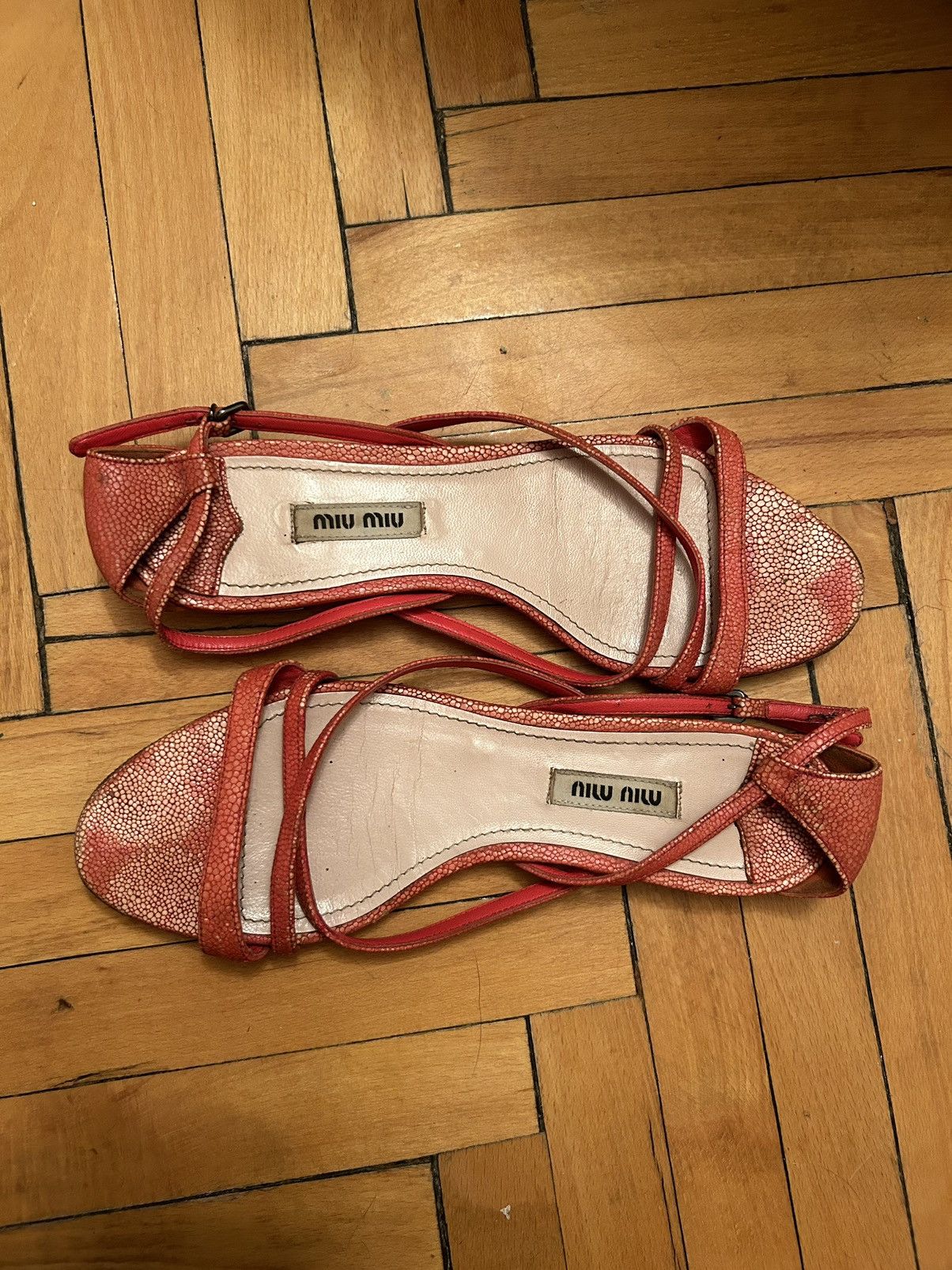 Miu Miu Miu Miu Vintage Strap Sandals With Metal Heel 38 red leather Size US 8 / IT 38 - 1 Thumbnail