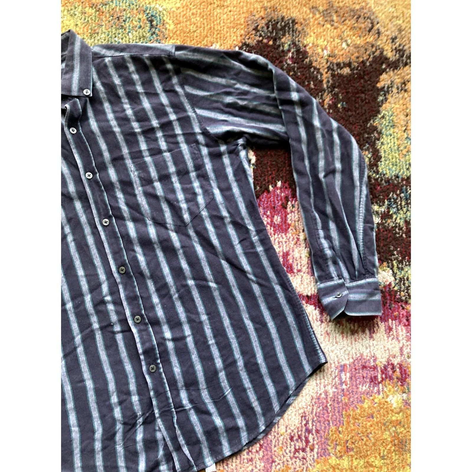 Benetton VINTAGE Benetton Shirt Mens Medium Striped Button Up Long Sleeve Italy Size US M / EU 48-50 / 2 - 3 Thumbnail