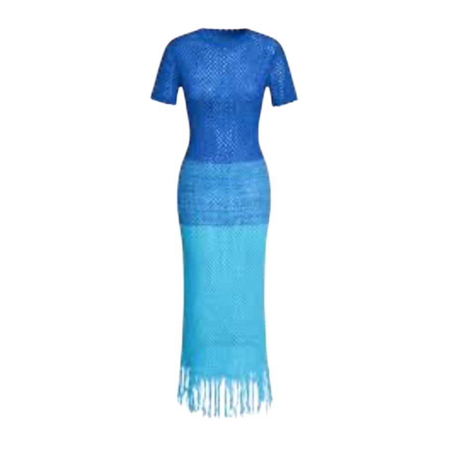 Other Blue Ombre Fringe Hem Crochet Hollow Out Cover Up Dress Size XL / US 12-14 / IT 48-50 - 1 Thumbnail