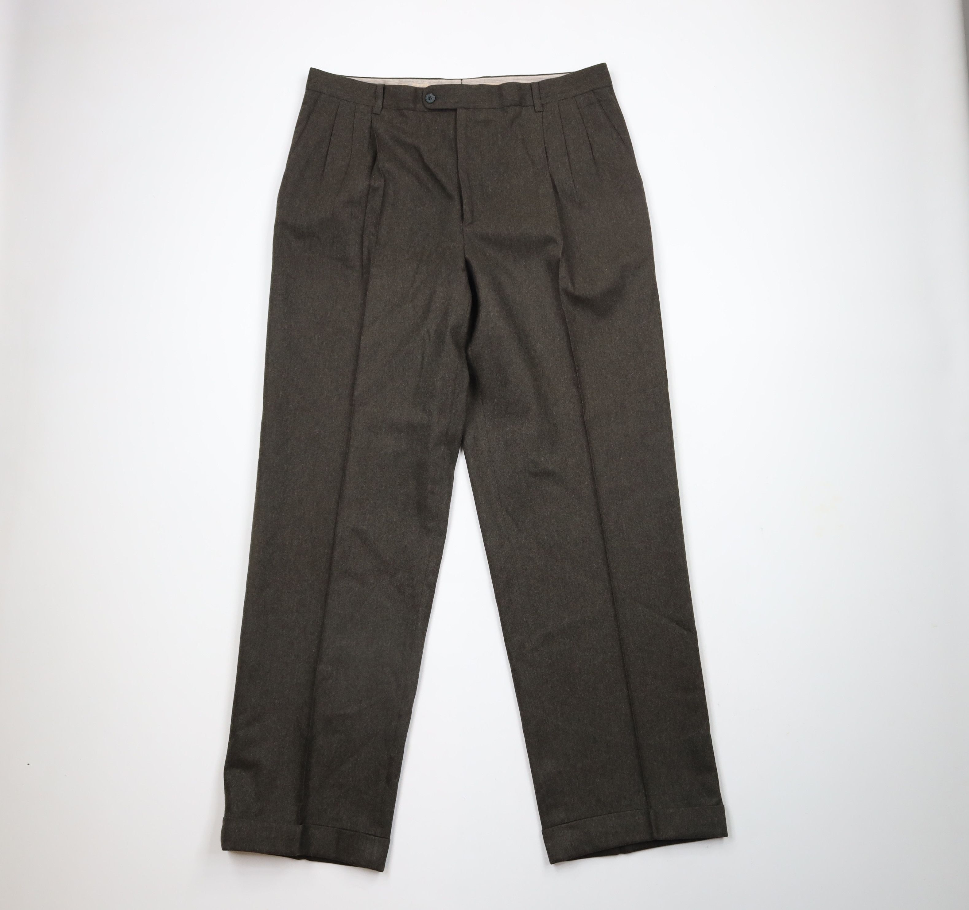 Vintage 90s Streetwear Wool Wide Leg Chino Pants Green