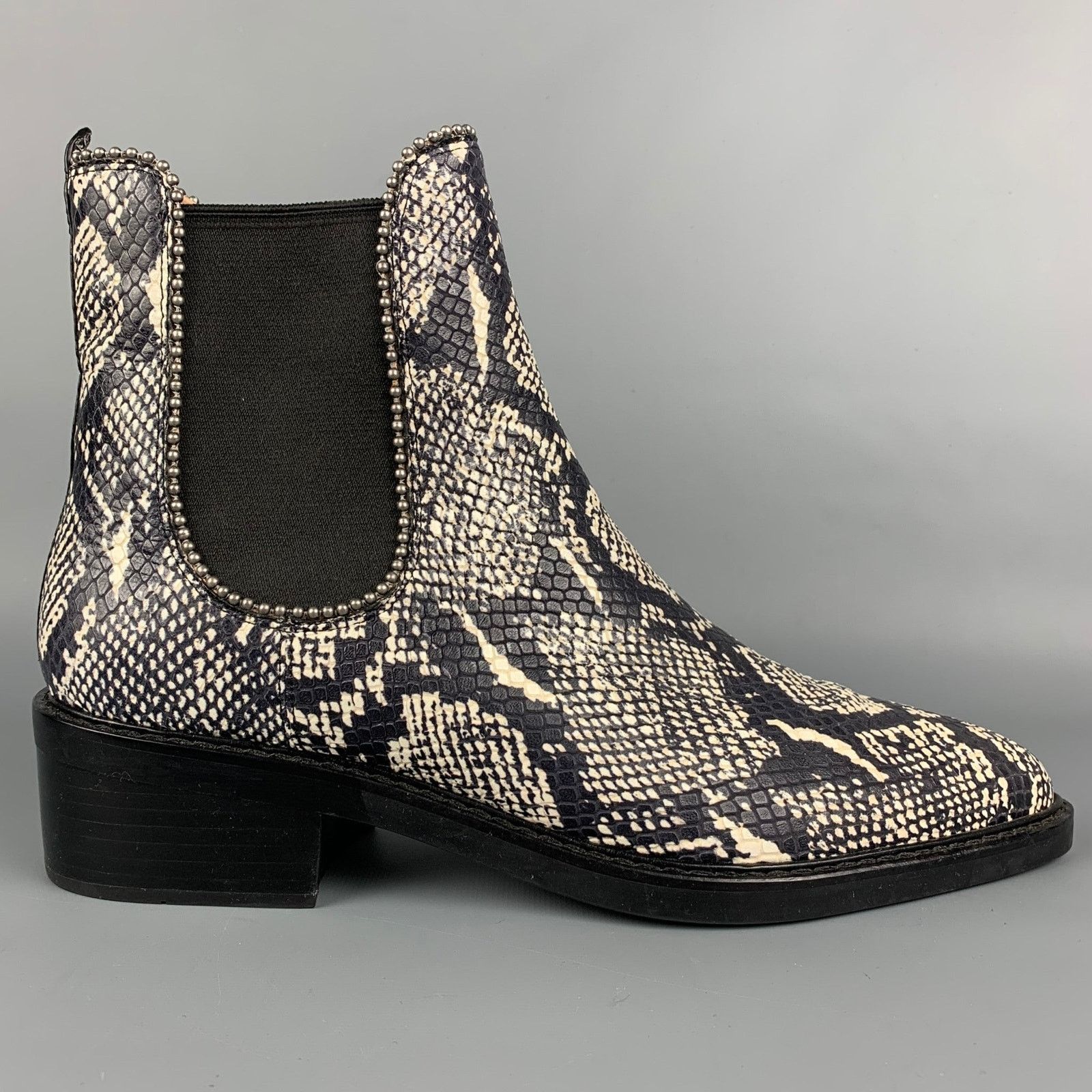 Coach COACH 11 Black & White Embossed Faux Snake Leather Boots Size US 11 / IT 41 - 1 Thumbnail