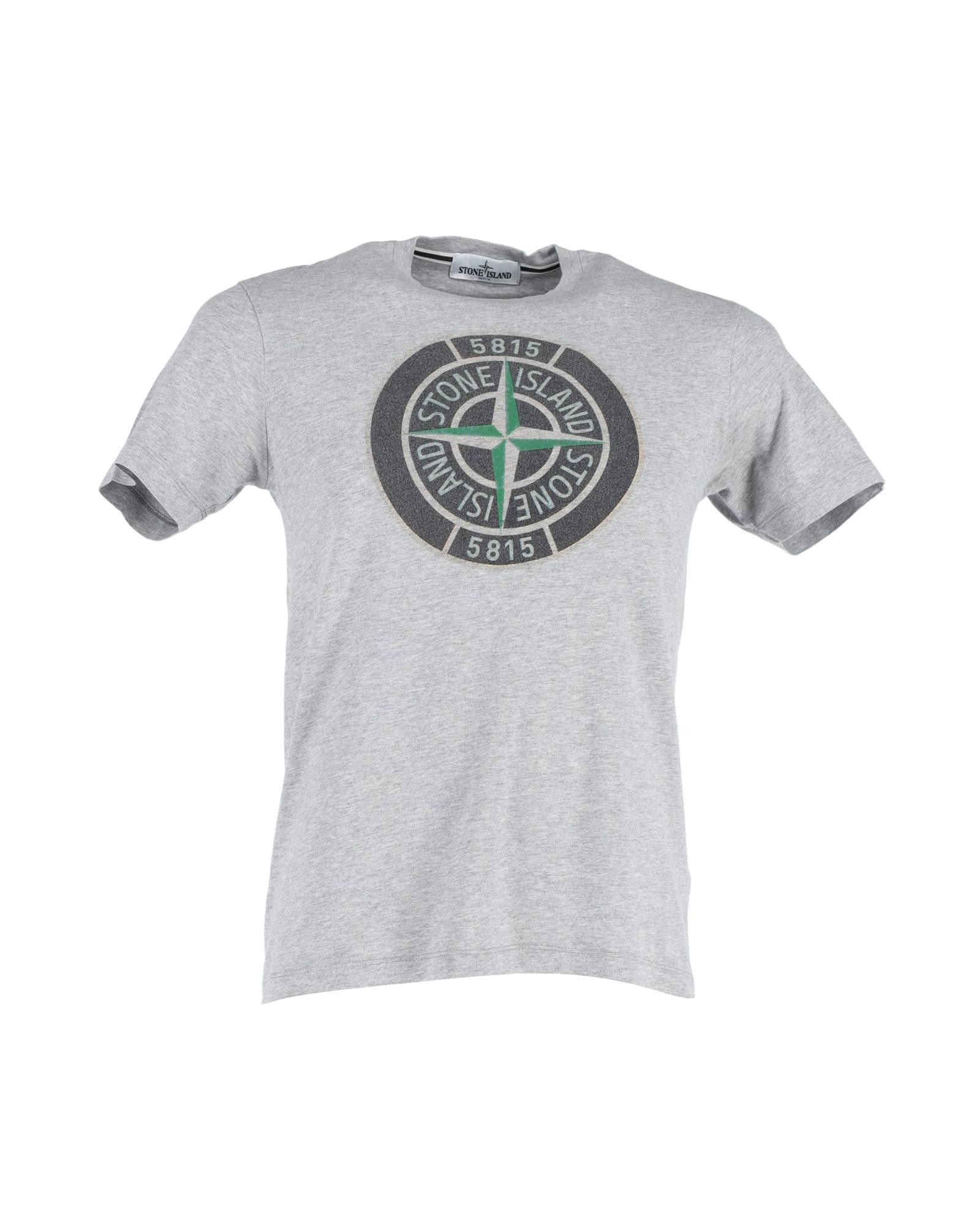 image of Logo Print Grey Cotton T-Shirt By Stone Island, Men's (Size Small)