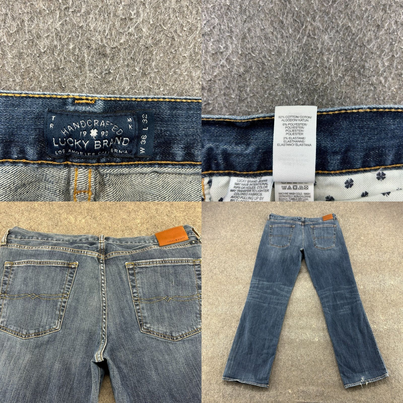 Lucky Brand Lucky Brand 361 Jeans Mens 36x32 Blue Vintage Straight Distressed Dark Wash 5-Pocket Denim Regular Fit Size 36in Inseam 32in Button Zip Size US 36 / EU 52 - 8 Thumbnail