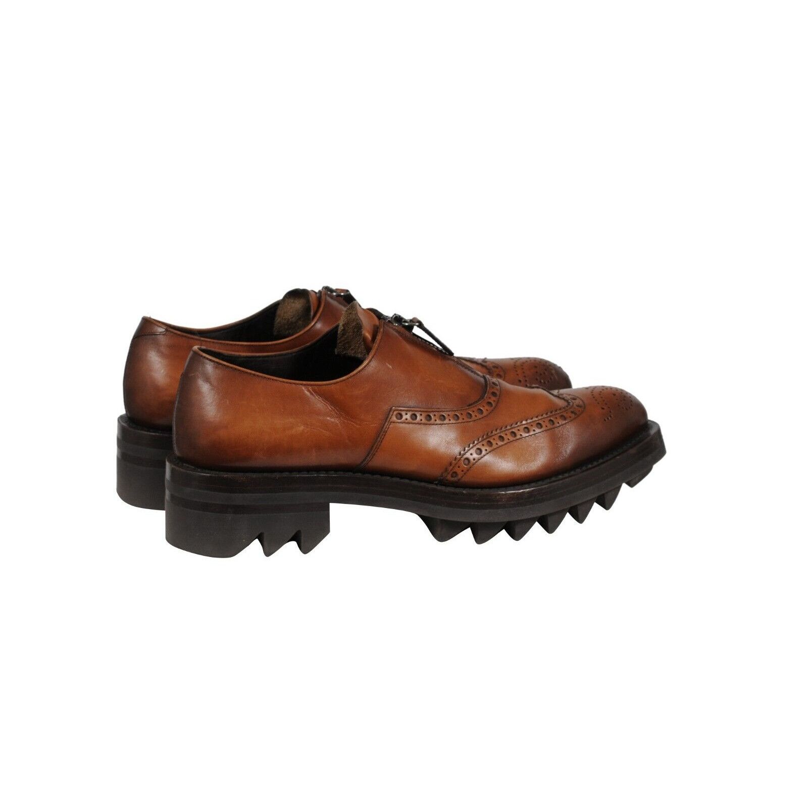 Prada Oxfords Brown Leather Medallion Wingtip Size US 11 / EU 44 - 3 Thumbnail