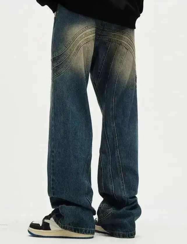 Japanese Brand Y2K Painted Circle Striped Baggy Jeans Size US 32 / EU 48 - 4 Thumbnail