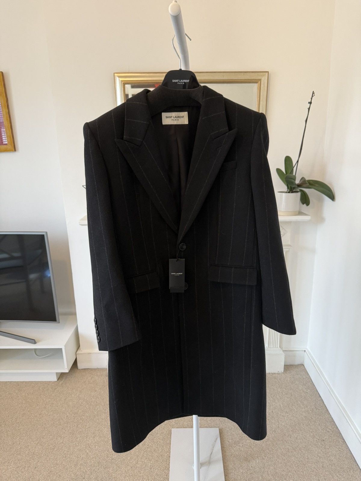 Saint Laurent Paris FW23 Saint Laurent Striped Felt and Wool Tailored Coat Size US L / EU 52-54 / 3 - 4 Thumbnail