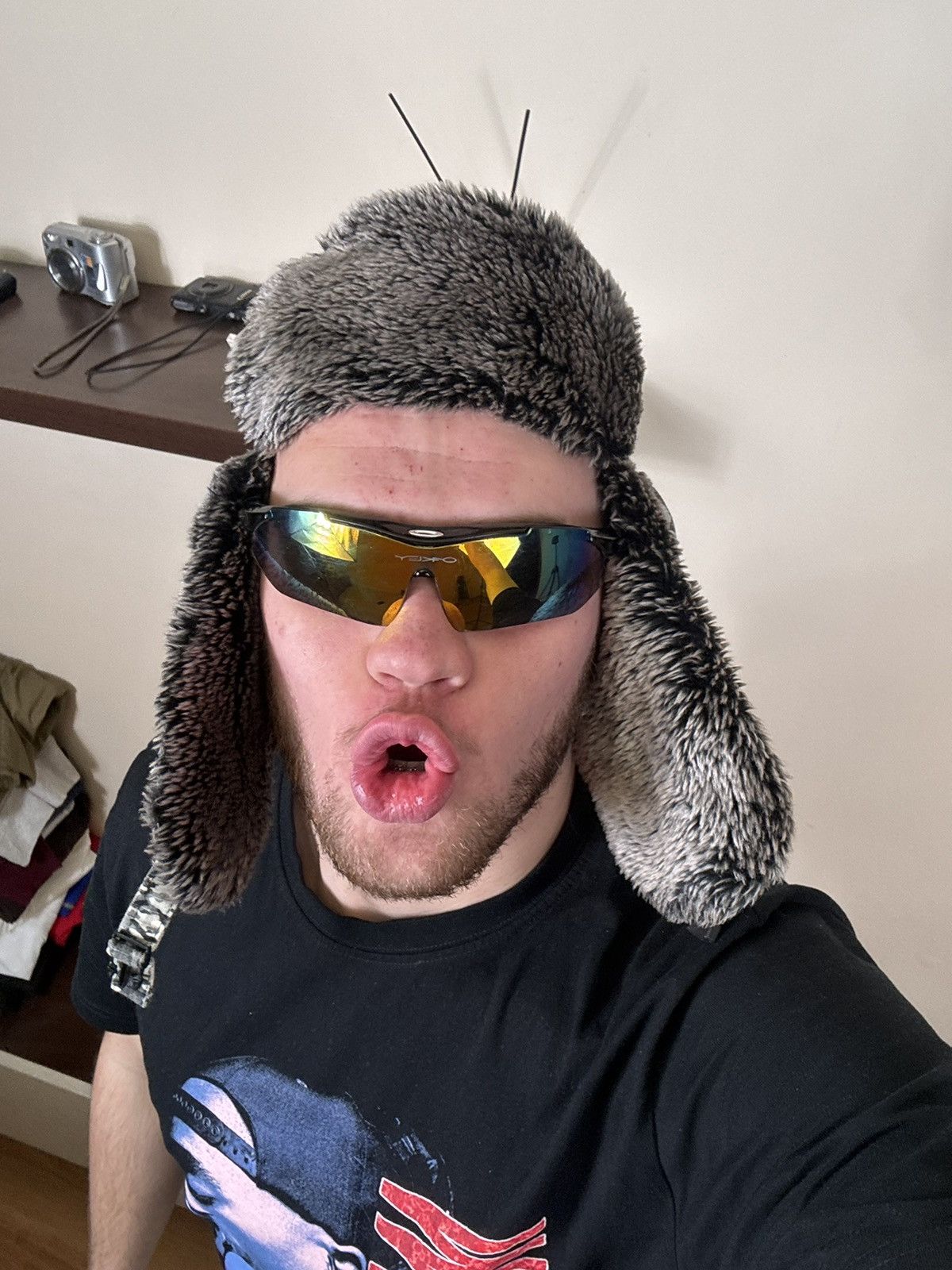 No Fear No Fear Ushanka Mohair Fuzzy Paint Hat Camo Crazy Y2K Winter Size ONE SIZE - 19 Thumbnail