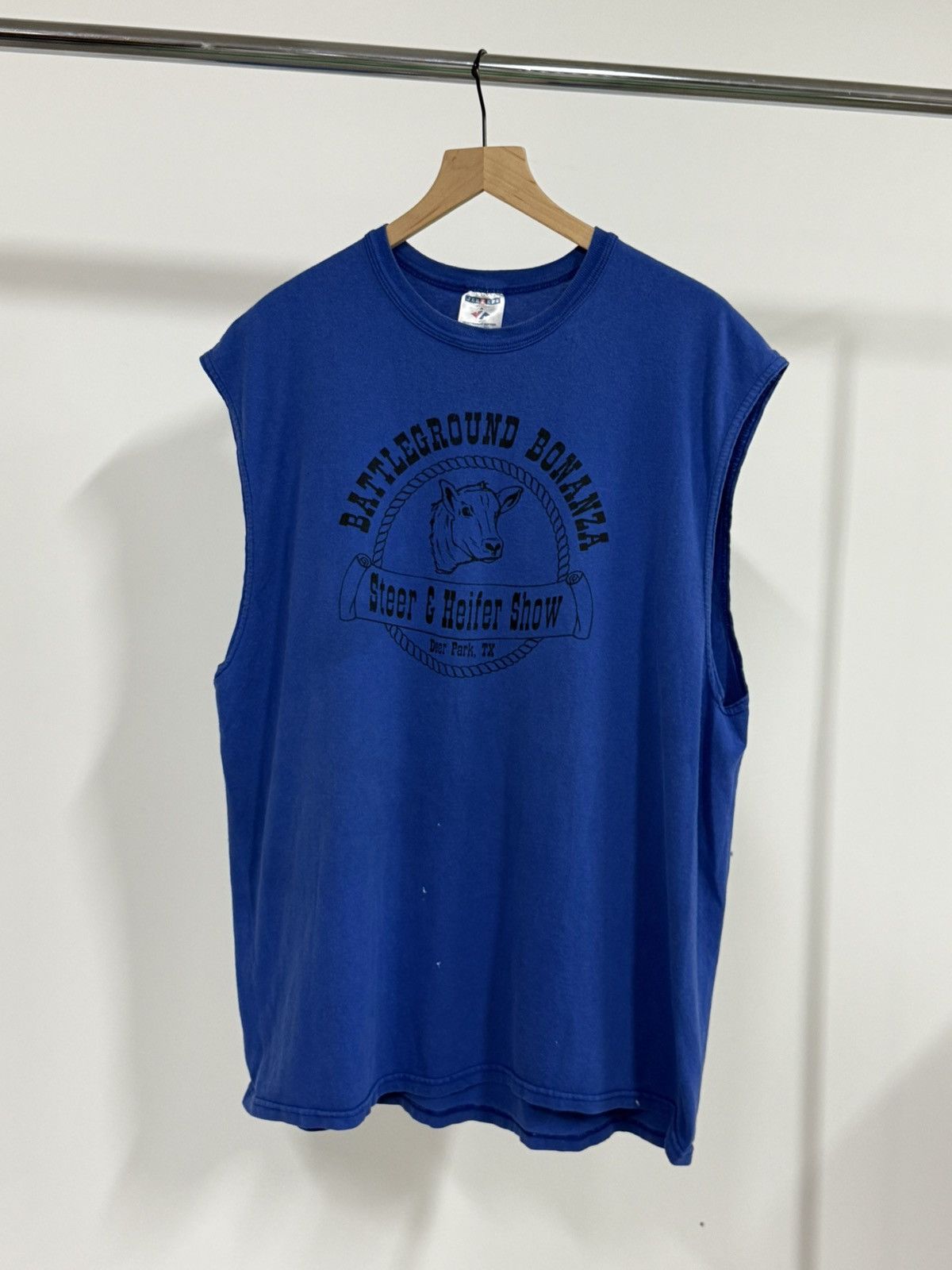 Vintage Vintage Blue Cowboy Farmer Moo Texas Muscle Tee 2XL XXL Size US XXL / EU 58 / 5 - 1 Thumbnail