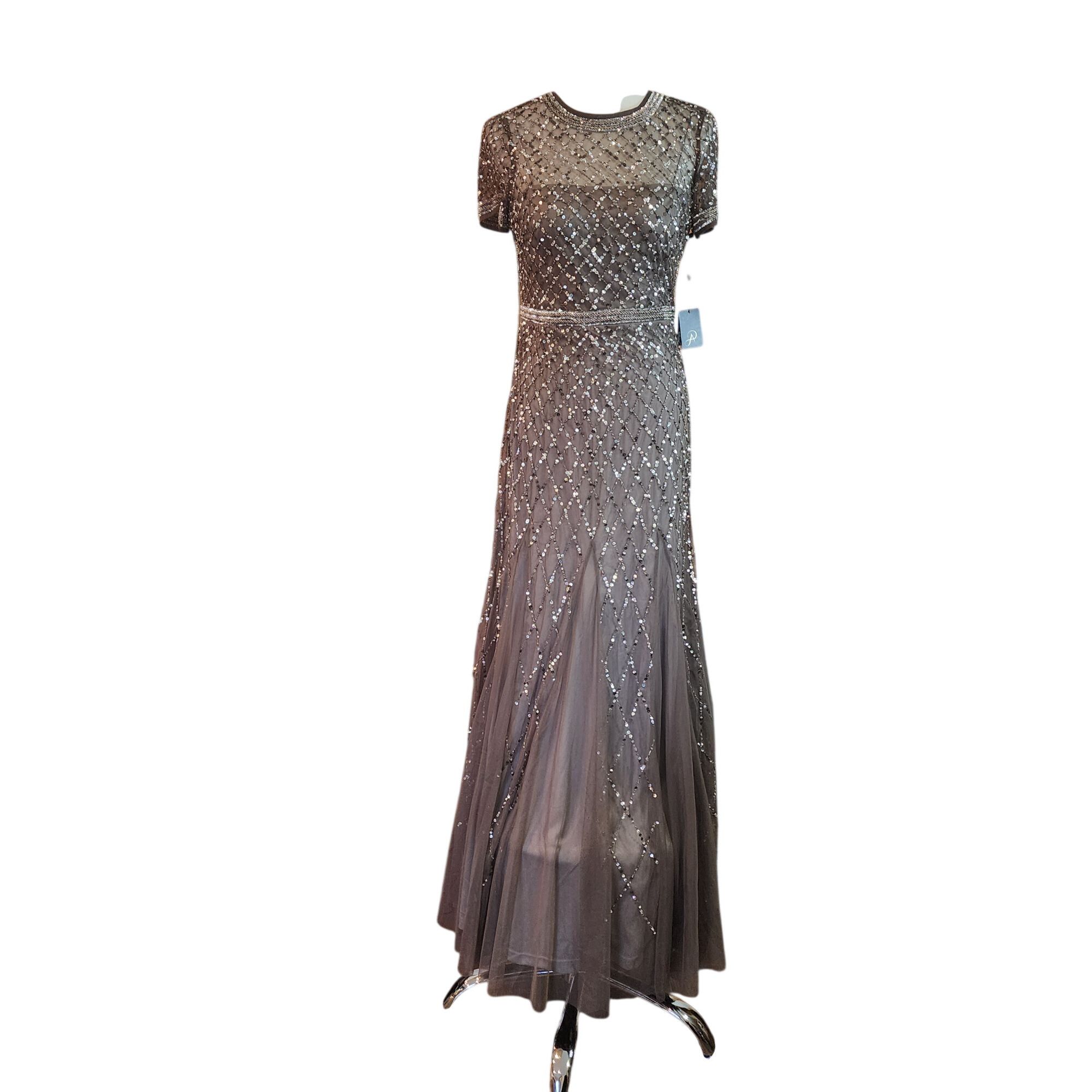 Adrianna Papell Adrianna Papell Short Sleeve Sequined Long Dress with Godets Size M / US 6-8 / IT 42-44 - 2 Thumbnail