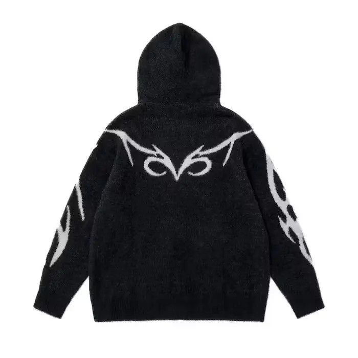 Japanese Brand × Vintage Jacquard Black y2k Graphic Full Zip Hoodie Size US L / EU 52-54 / 3 - 2 Thumbnail