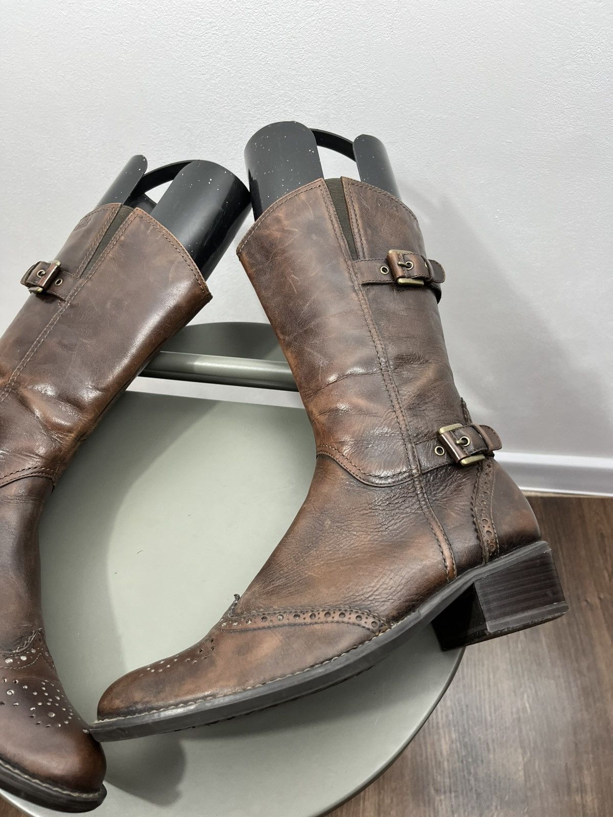 Other Vintage Brown Leather Buckle Boots US 6.5 Distressed Style Size US 6.5 / IT 36.5 - 5 Thumbnail