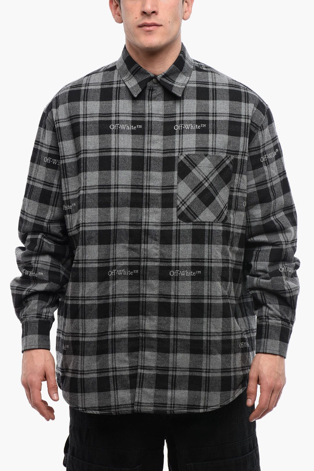 Off-White og1mm0526 Checked Flannel-Lined Overshirt in Gray/Black Size US XL / EU 56 / 4 - 1 Thumbnail