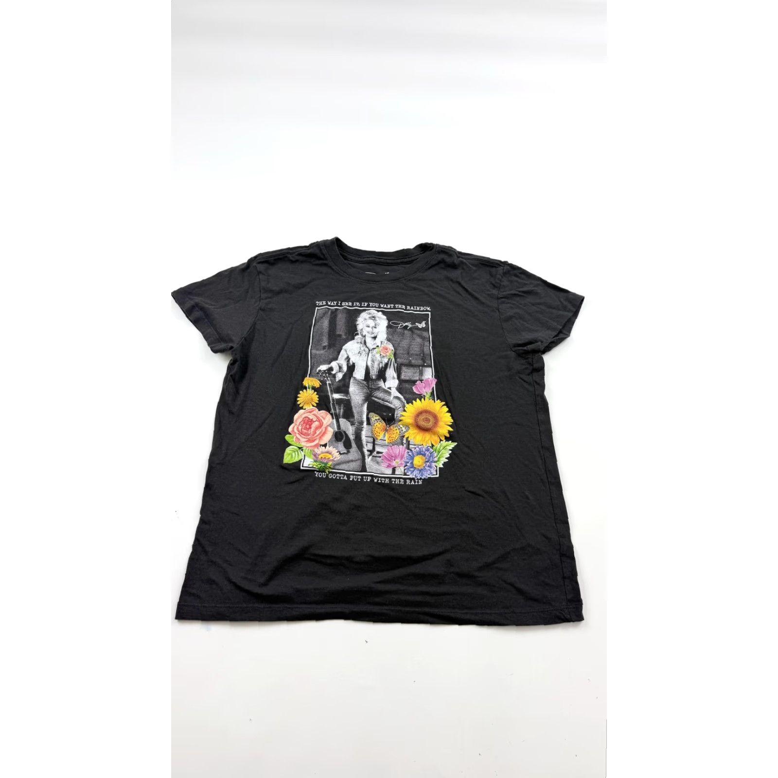 Vintage Dolly Parton Shirt Womens M Black Rainbow Quote Flowers Country Music Tee Size M / US 6-8 / IT 42-44 - 2 Thumbnail