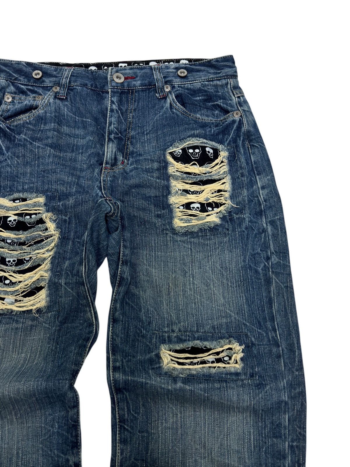 Hysteric Glamour Distressed Denim Back Buckle Heavy Ripped Blue Jeans Size US 31 - 5 Thumbnail