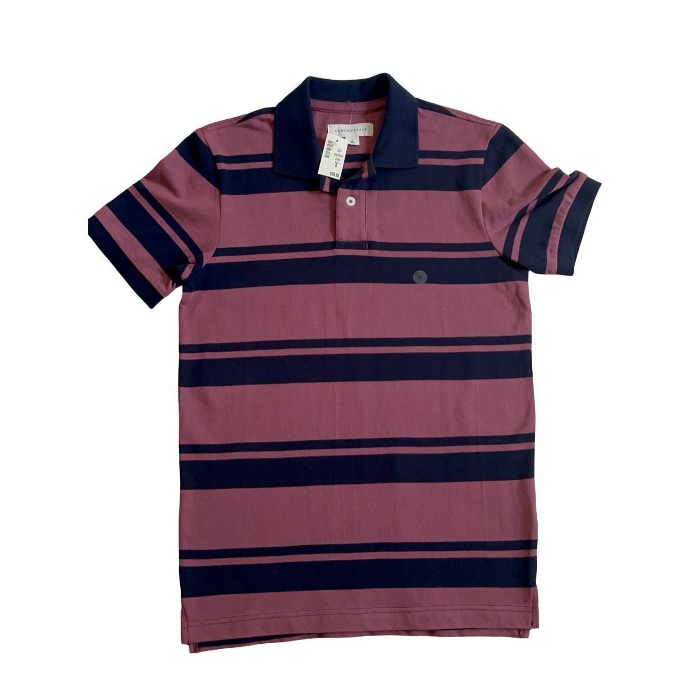 Aeropostale Men's Aeropostale Burgundy & Black Striped Polo Shirt Size S Size US S / EU 44-46 / 1 - 3 Thumbnail